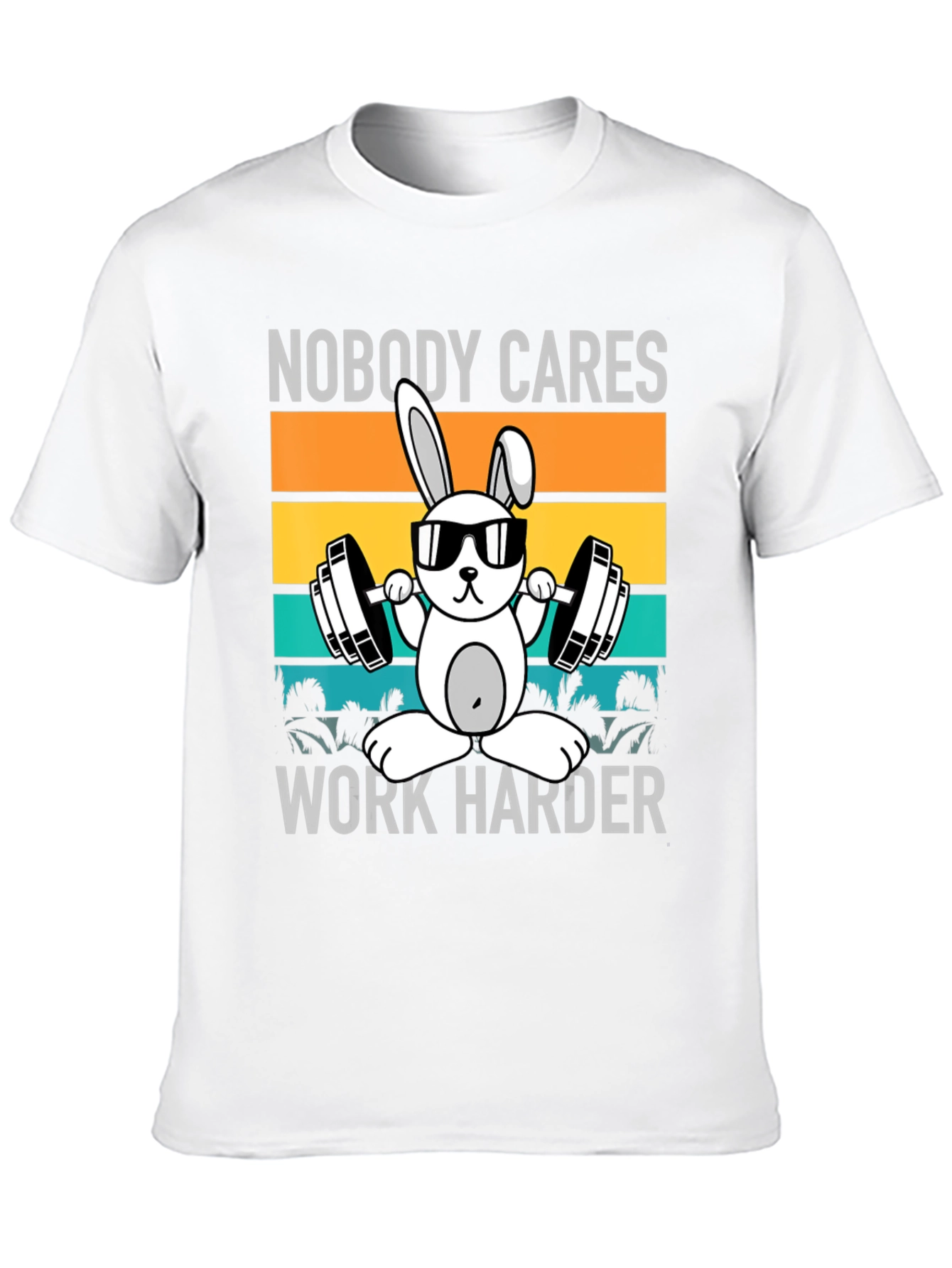 Black Funny Workout Bunny T-Shirt - Nobody Cares, Work Harder view 10