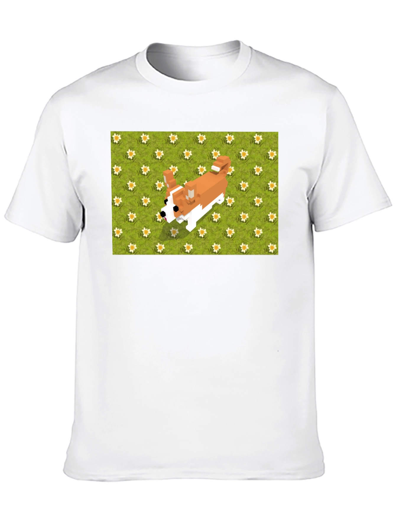 Black Pixel Dog T-Shirt - Corgi on Flowers view 10