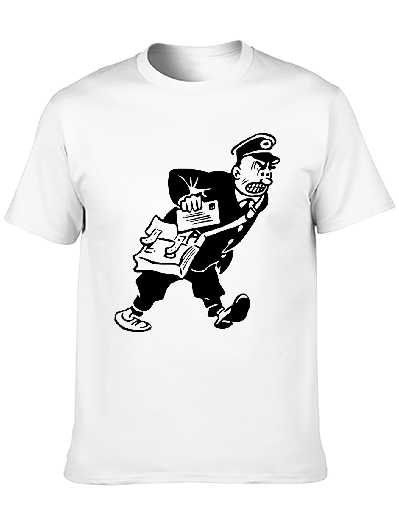 Angry Postman Cartoon Graphic T-Shirt - Black - 10