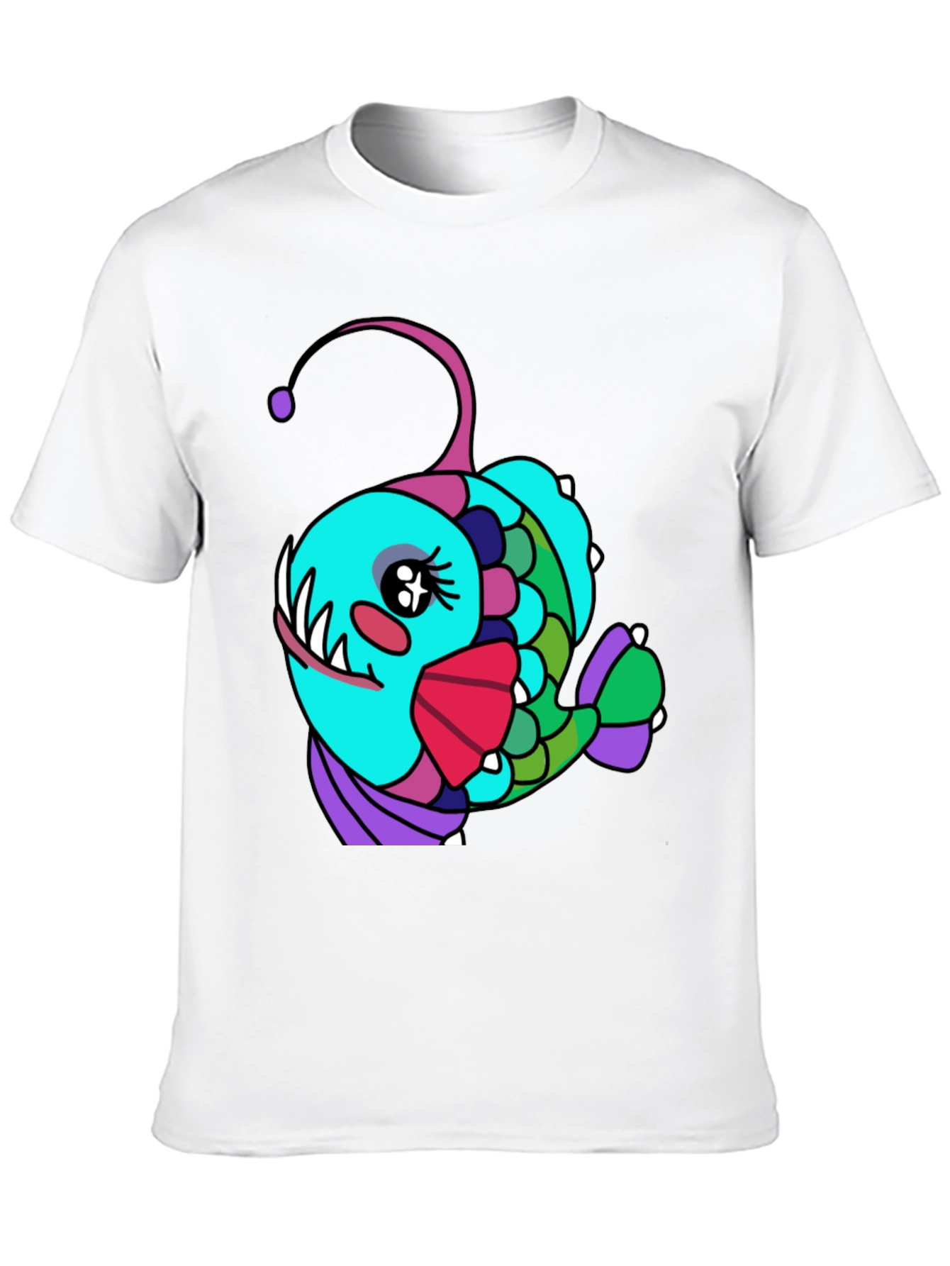 Black Anglerfish Cartoon T-Shirt - Unique Graphic Tee view 10