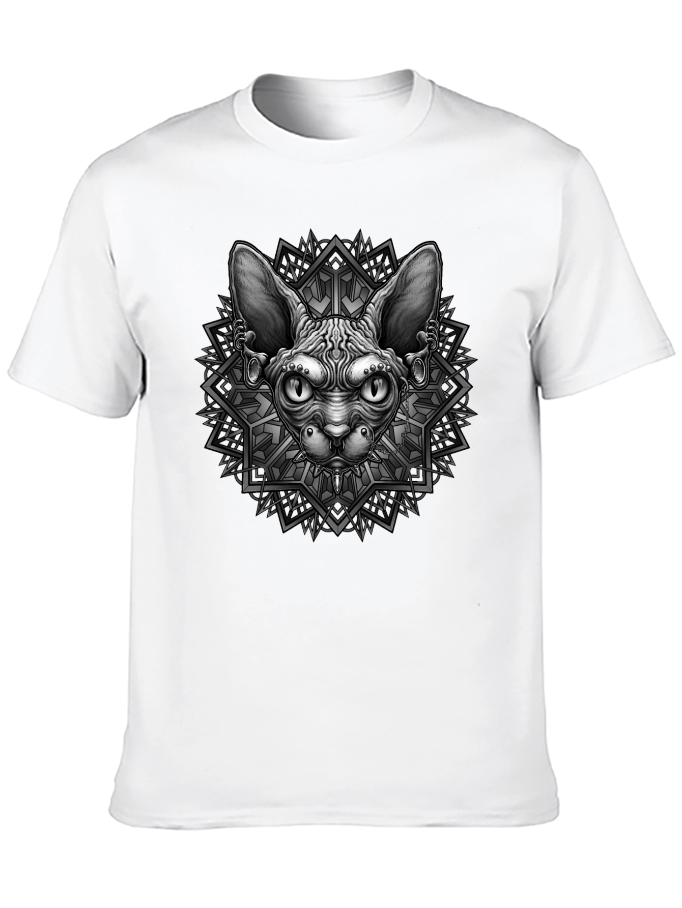 Black Sphynx Cat Graphic Tee - Unique Geometric Design view 10