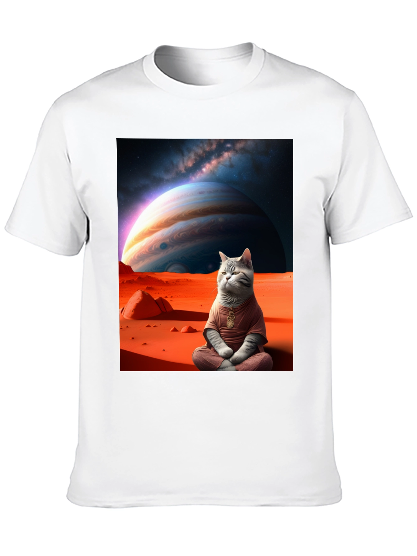 Black Zen Cat in Space Graphic Tee view 10