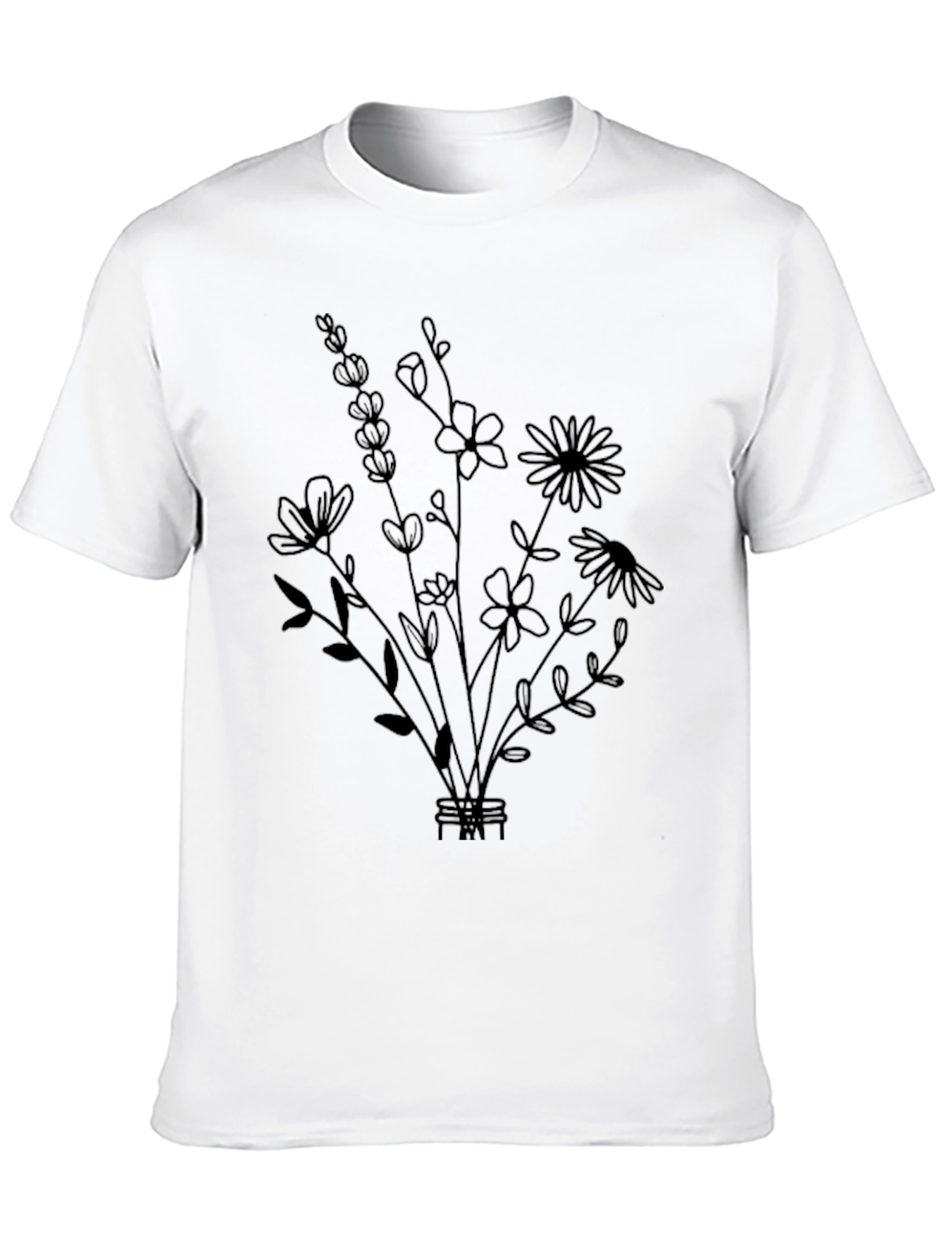 Black Floral Bouquet Graphic Tee - Stylish Black T-Shirt view 10
