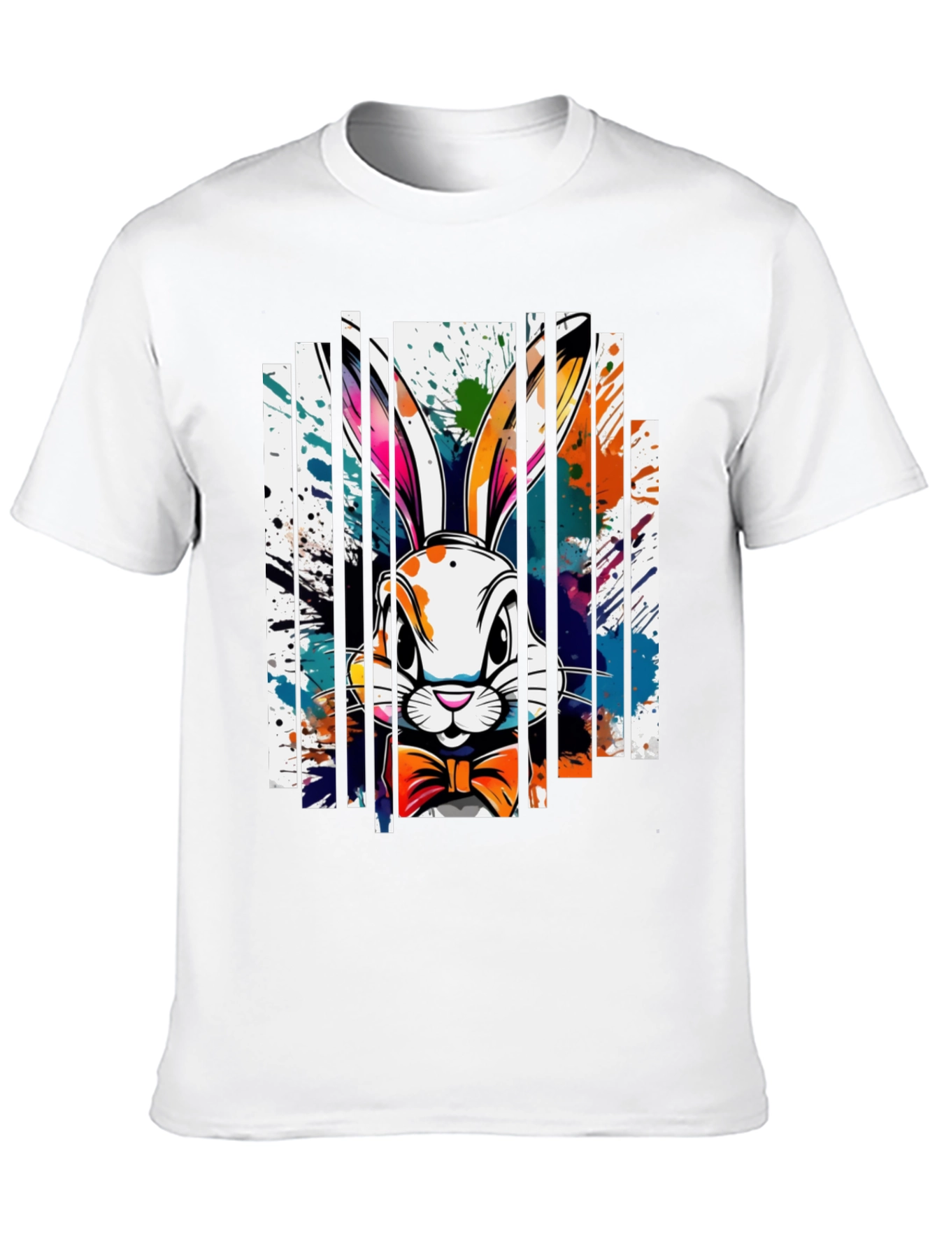 Black Stylish Rabbit Graphic Tee - Unique Colorful Design view 10