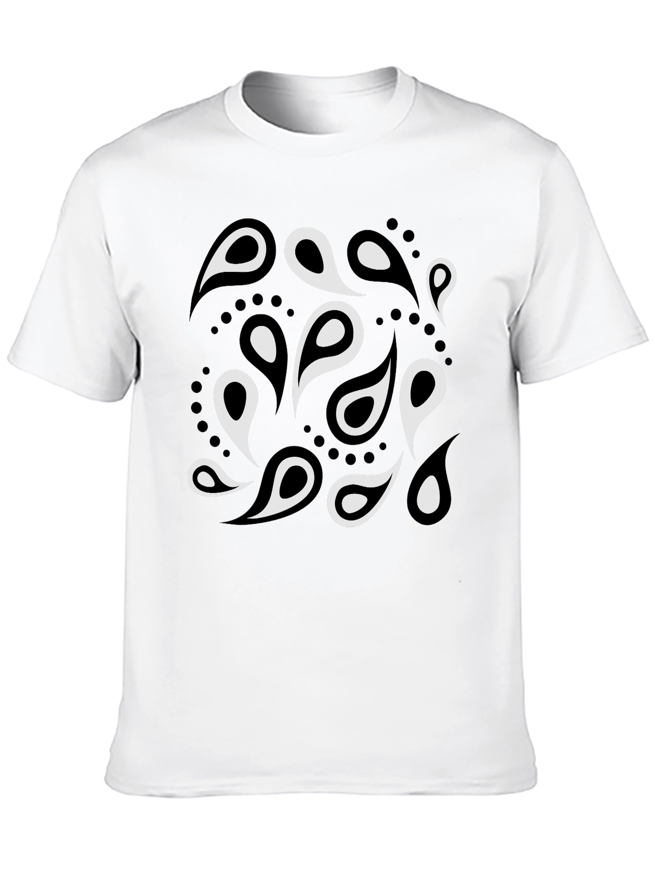 Black Paisley Print Men's Black T-Shirt view 10