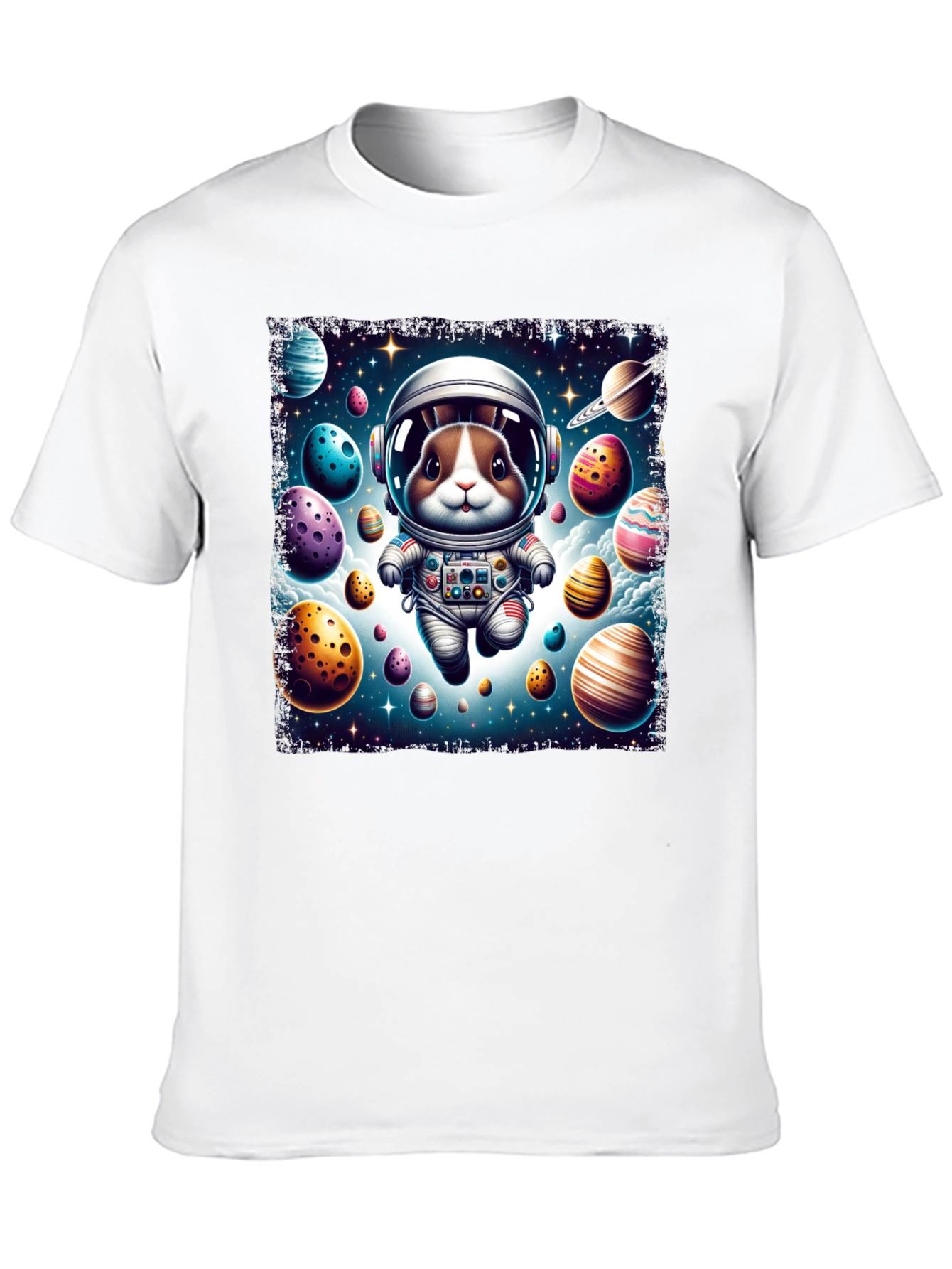 Black Space Bunny Easter Egg Universe Graphic Tee view 10