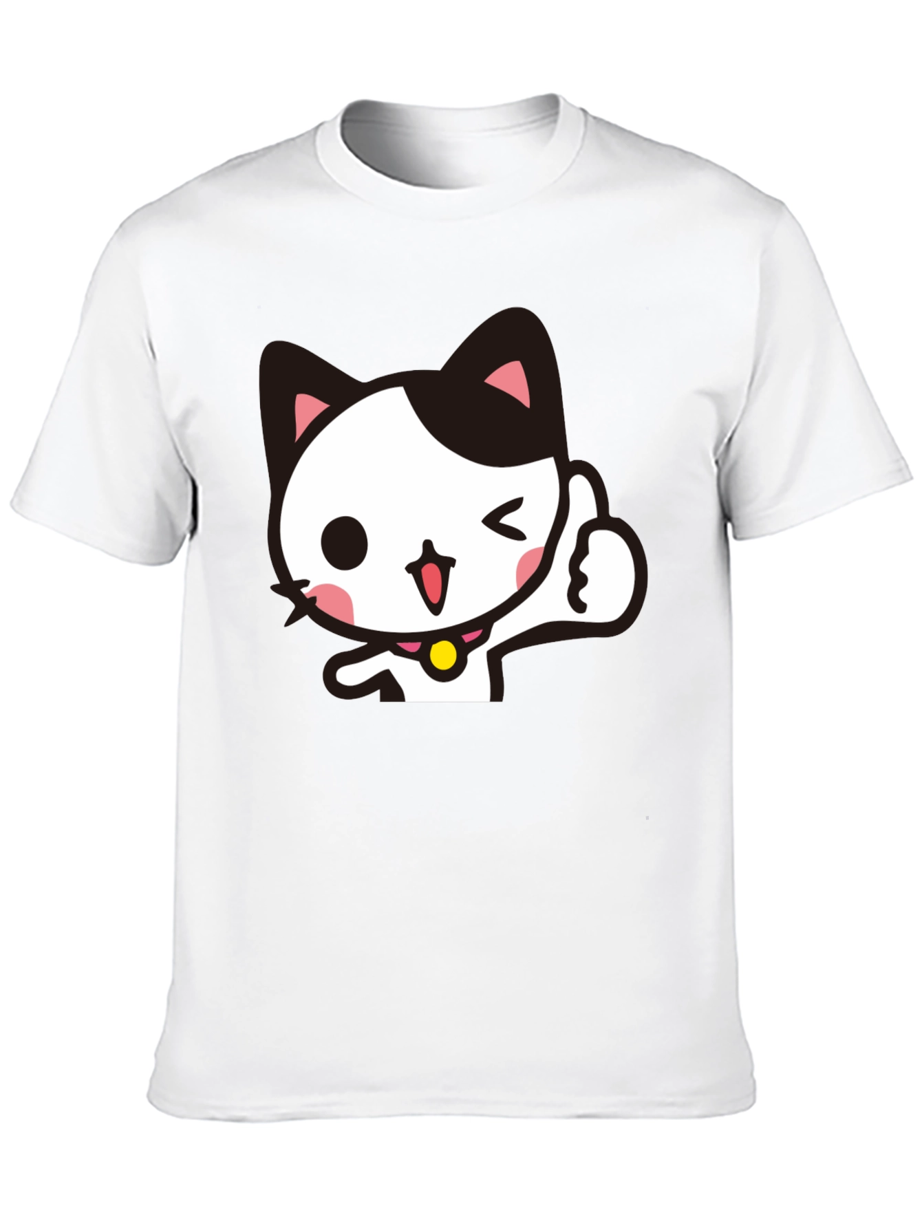 Black Cool Black T-Shirt with Cute Winking Cat Graphic view 10