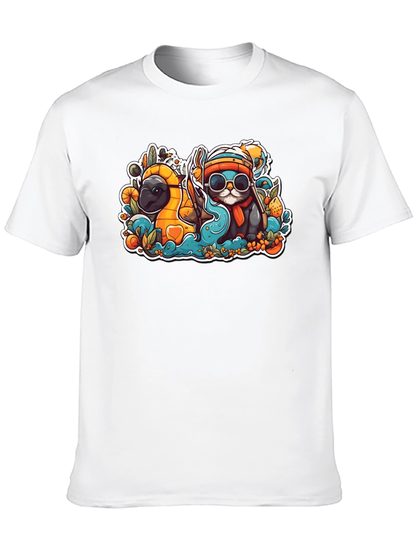 Black Cool Cartoon Otter and Platypus Black T-Shirt view 10