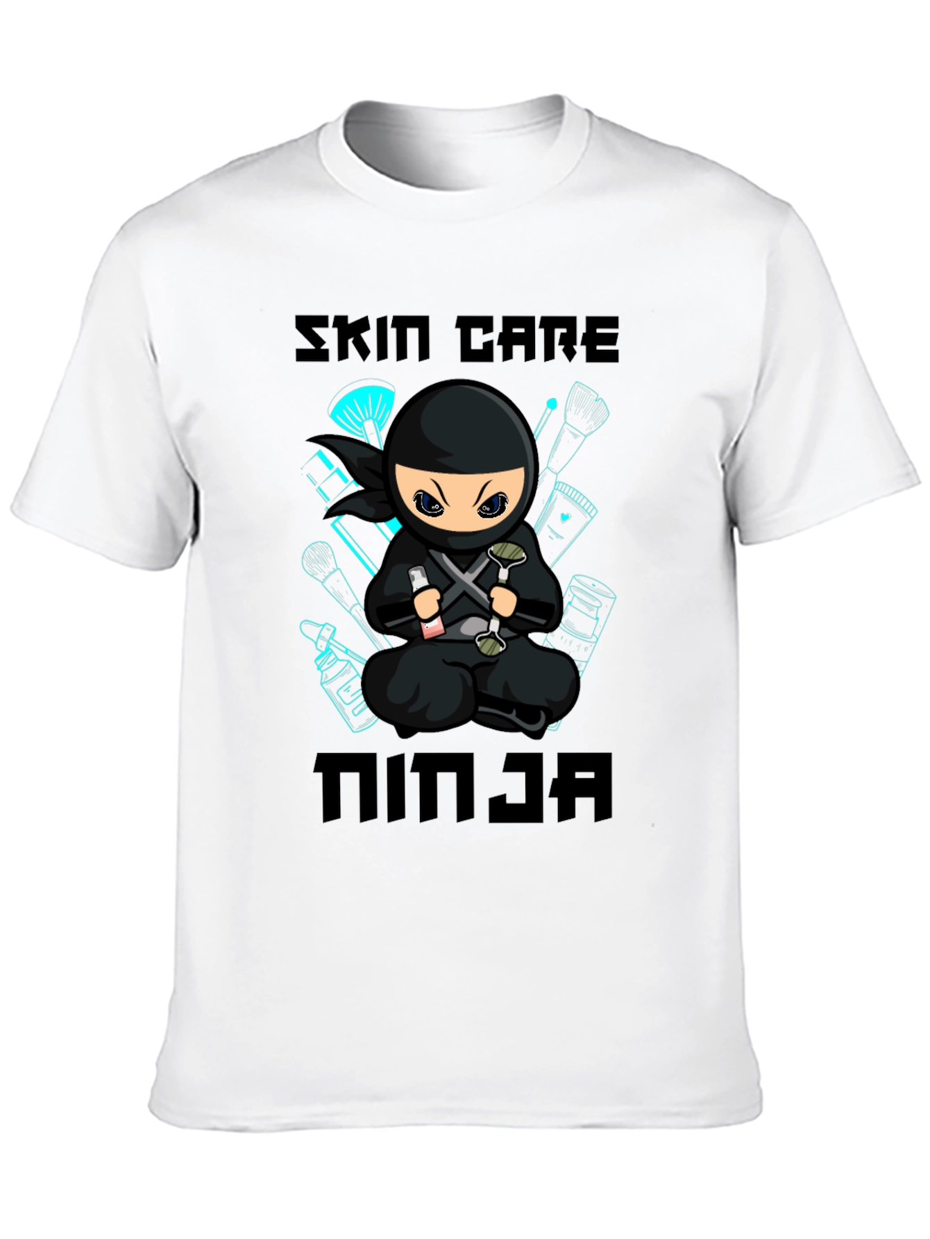 Black Skin Care Ninja T-Shirt - Black Cotton Graphic Tee view 10