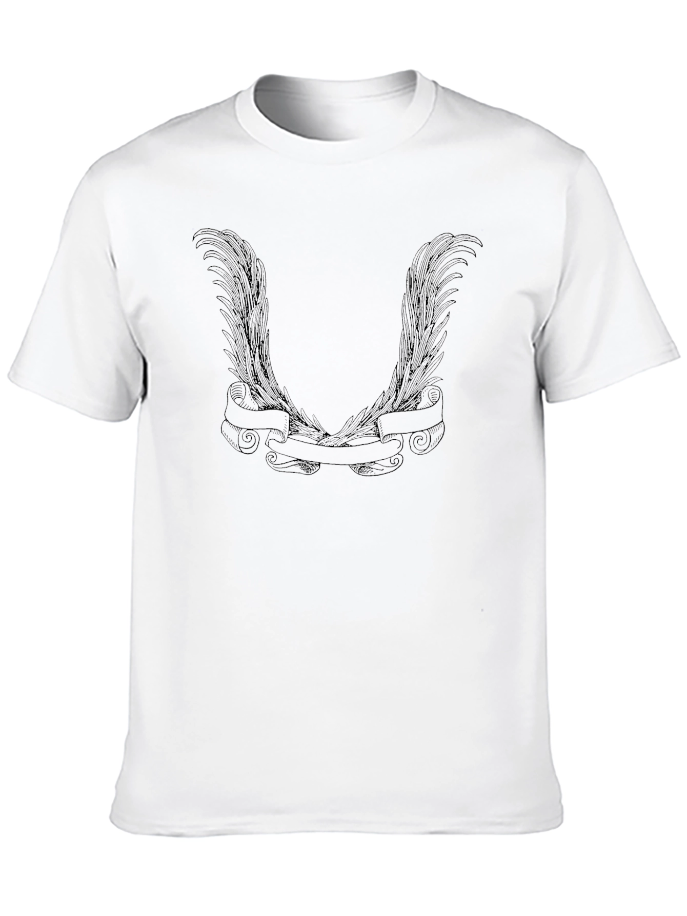 Black Men's Black Graphic Tee - Wings & Banner Design view 10
