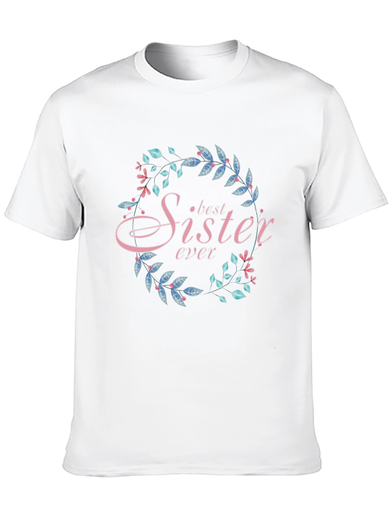 Black Best Sister Ever Floral Wreath Black T-Shirt view 10