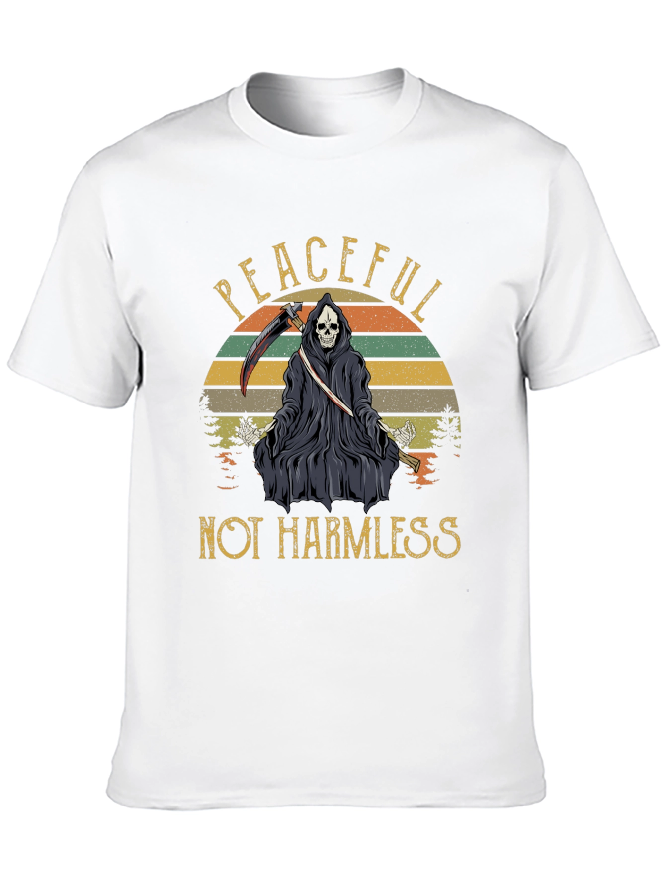 Black Peaceful Not Harmless Grim Reaper Graphic T-Shirt view 10