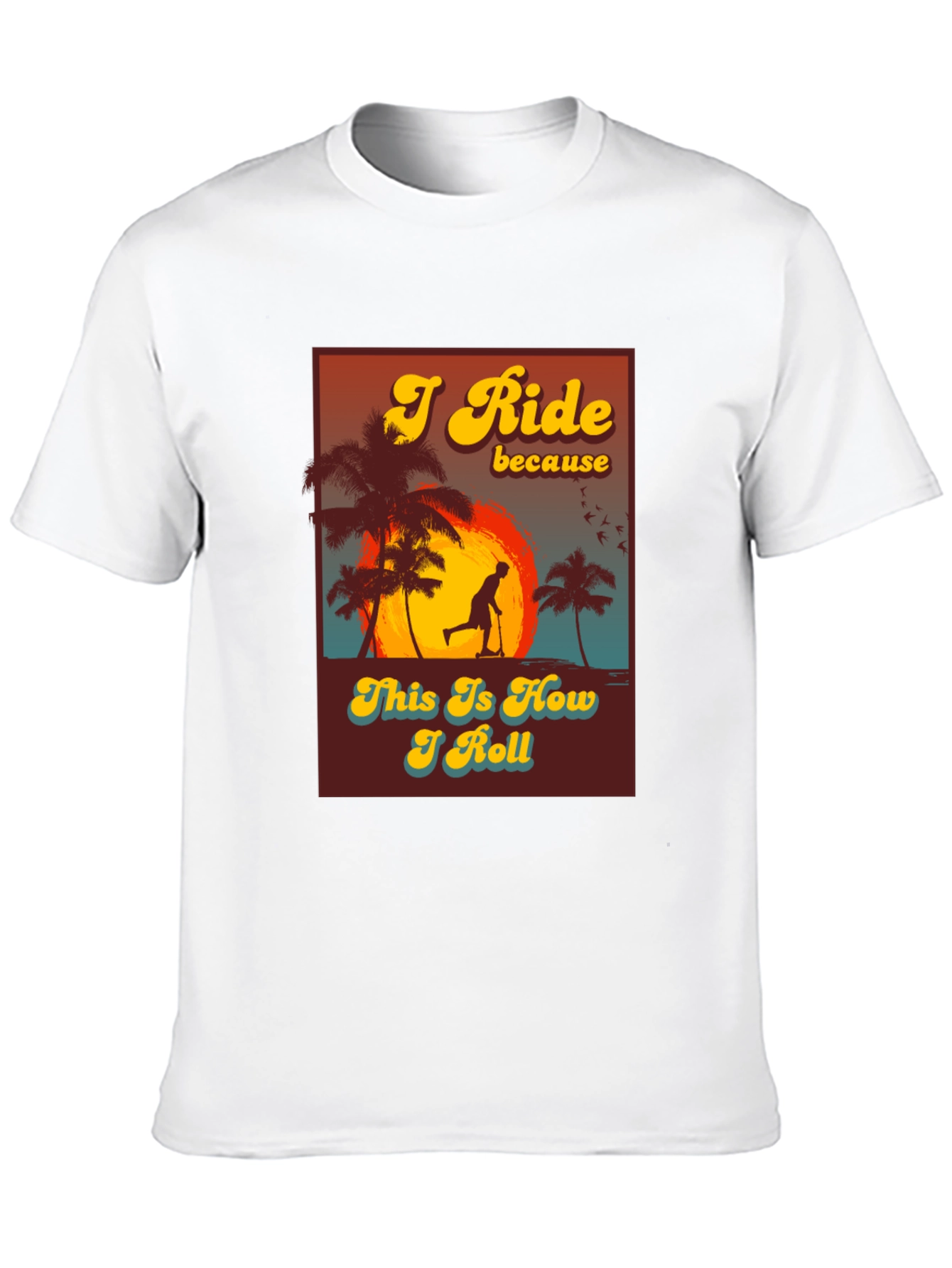 Black I Ride Scooter Tee - Retro Sunset Design view 10