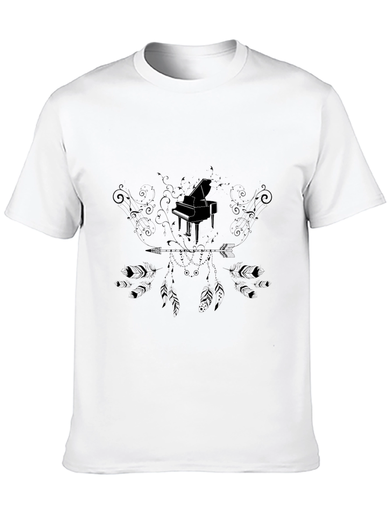 Black Men's Black Graphic Tee - Piano Arrow Design view 10