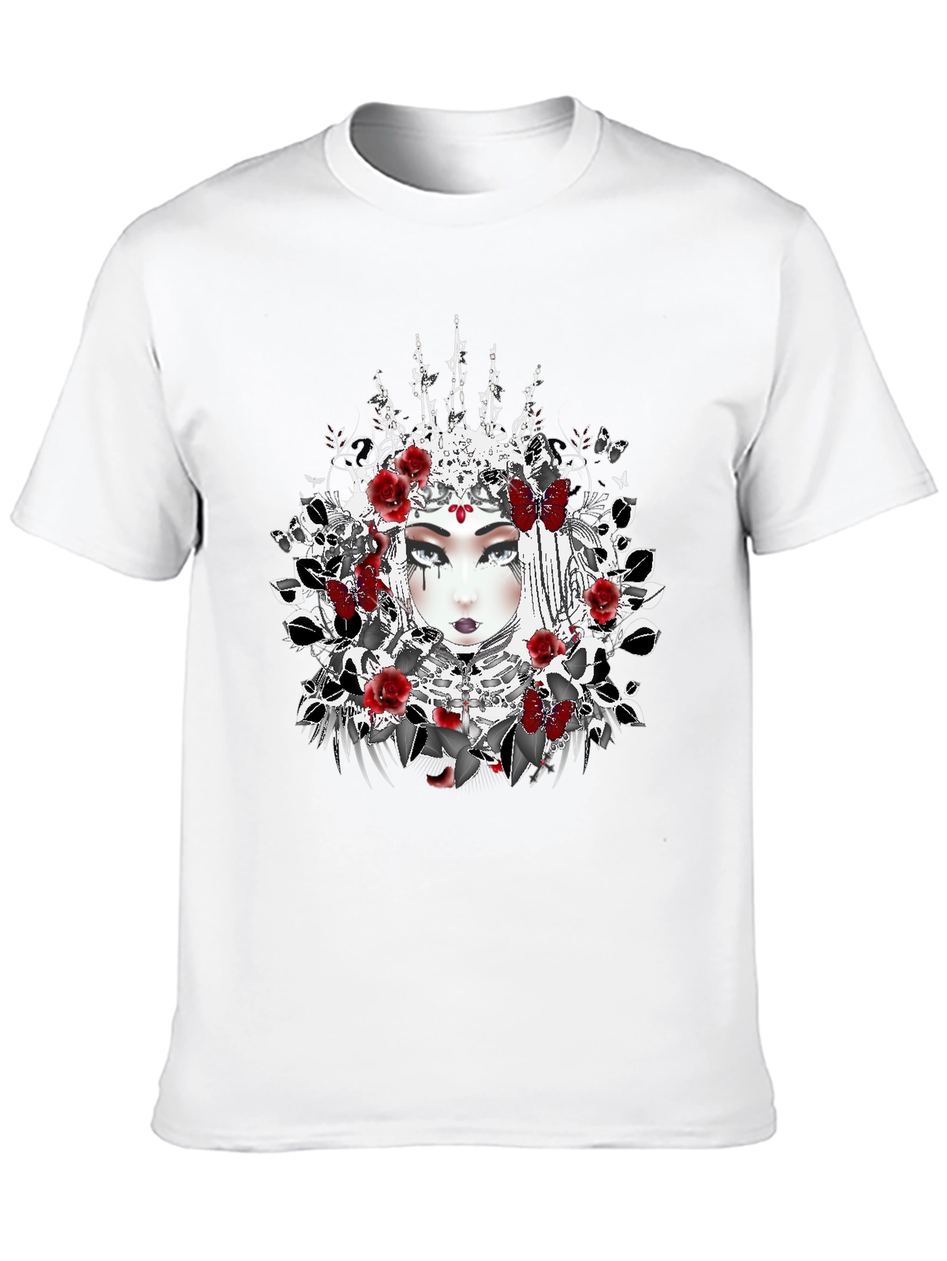 Black Gothic Queen T-Shirt - Floral Crown Design view 10