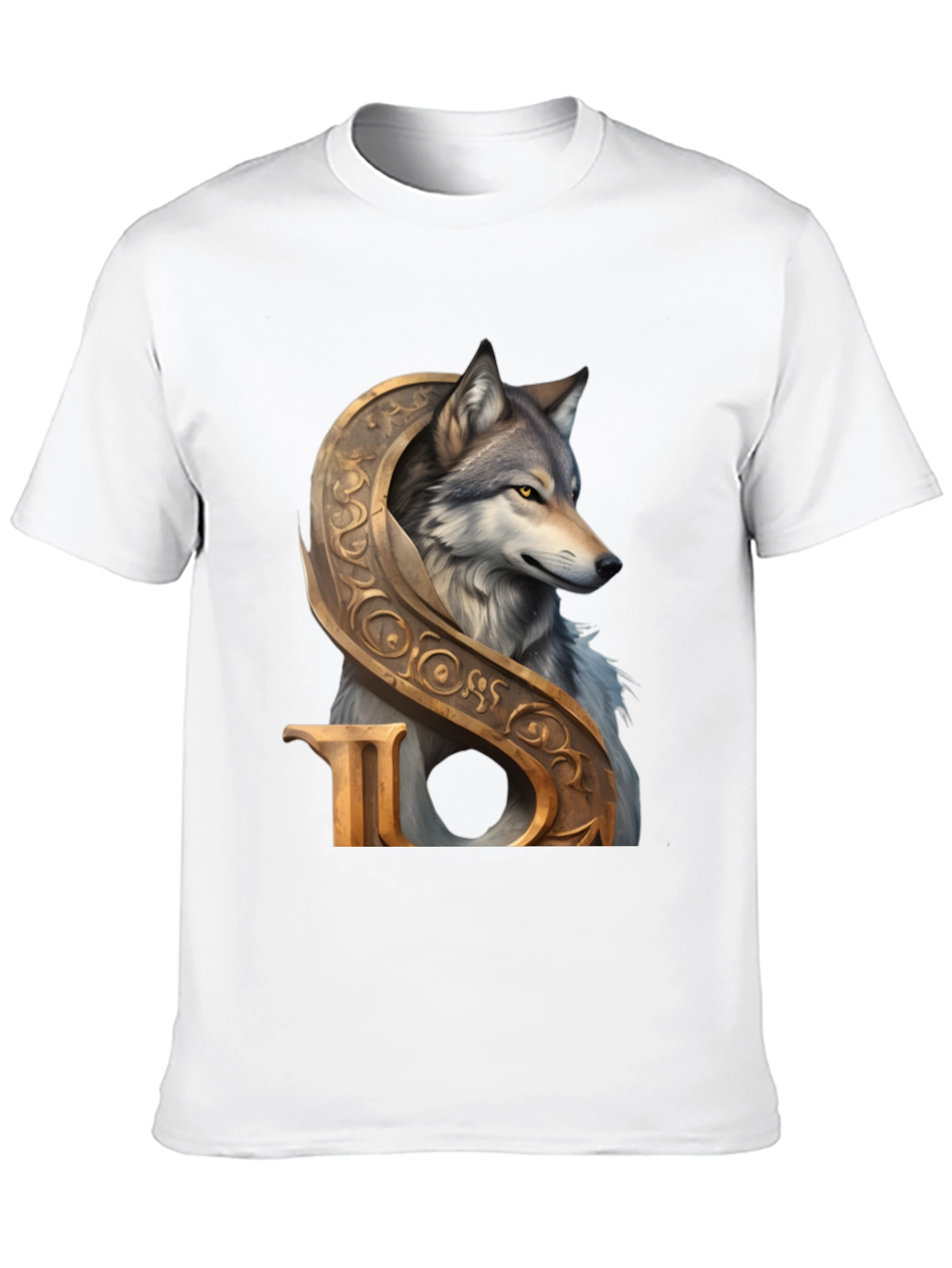 Black Wolf and Ornamental Letter T-Shirt view 10