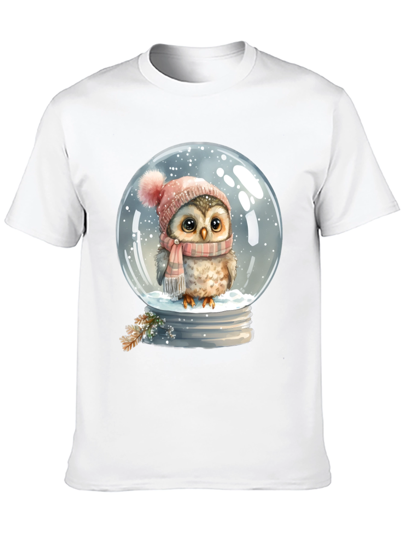Winter Owl in Snow Globe Black T-Shirt - 10
