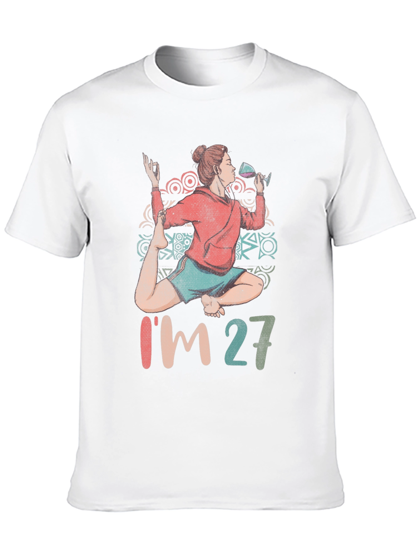 Black Yoga & Wine Birthday T-Shirt - I'm 27 Graphic Tee view 10