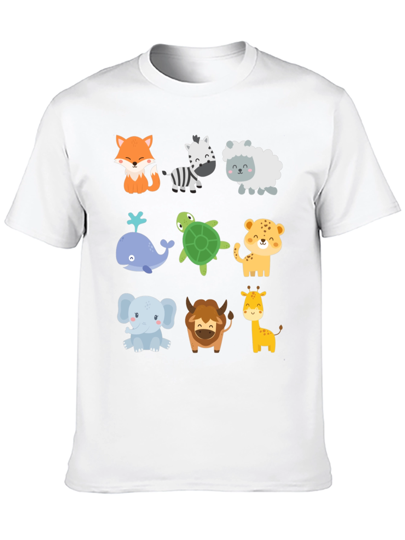 Black Cute Cartoon Animal Print Black T-Shirt view 10