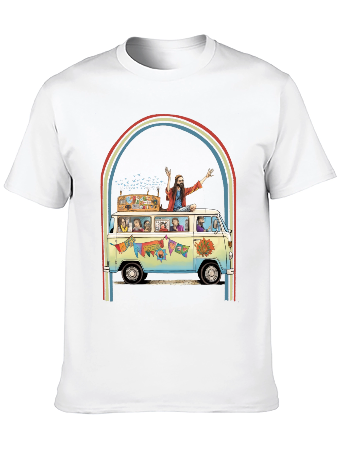 Black Hippie Bus T-Shirt - Groovy Retro Style view 10