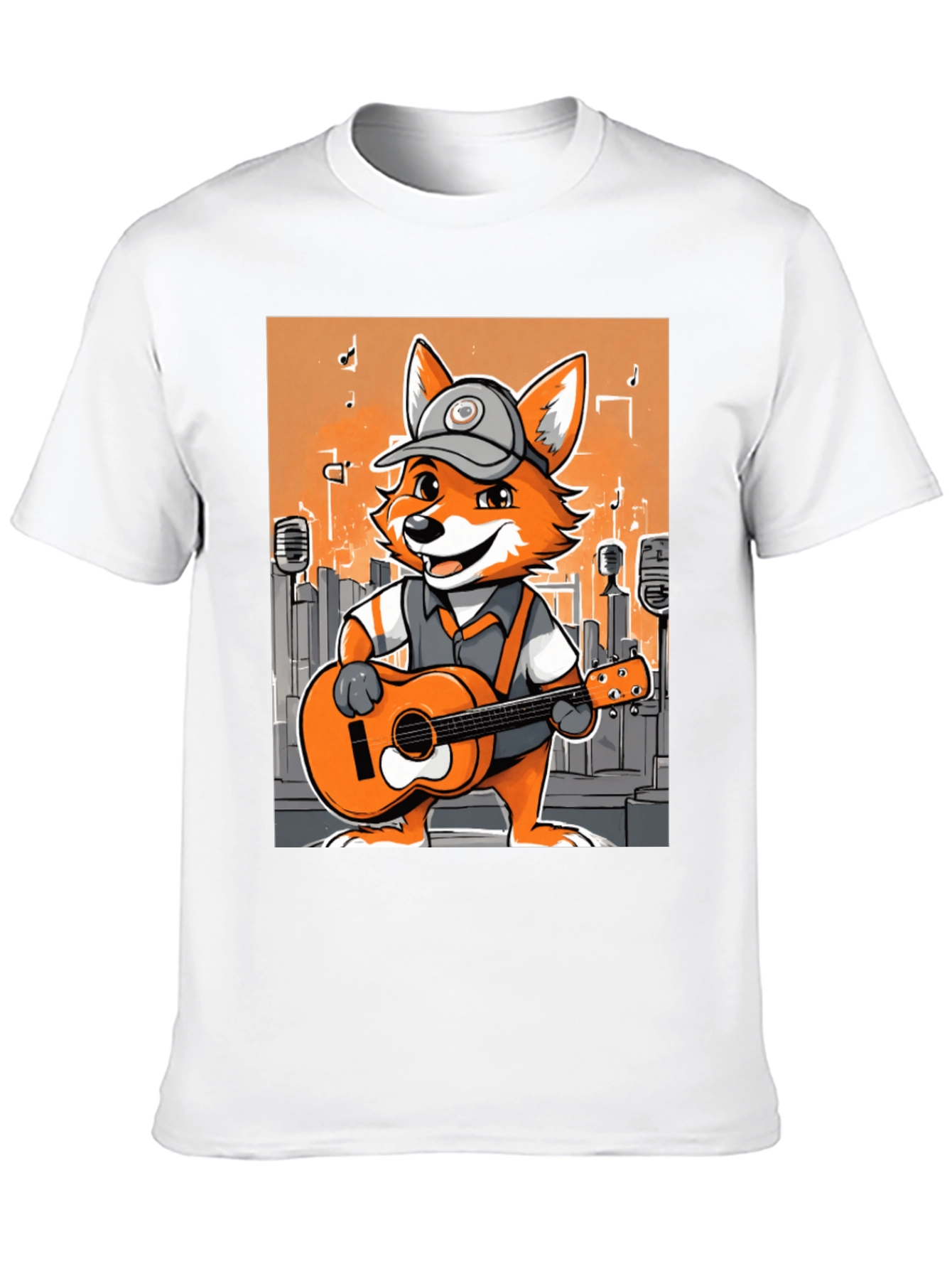 Black Cartoon Fox Musician Graphic Tee view 10