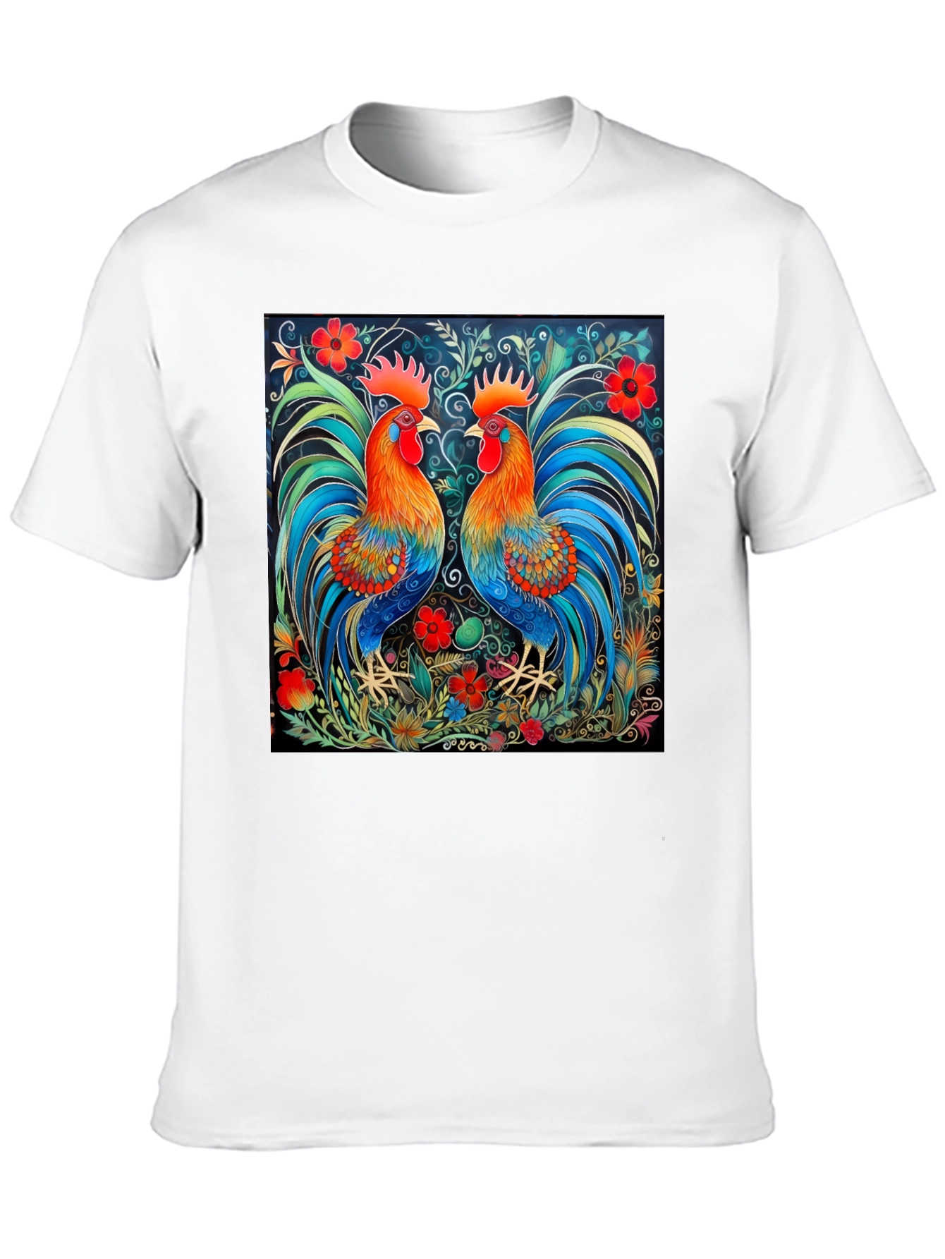 Black Rooster Art Print Black T-Shirt - Stylish Graphic Tee view 10