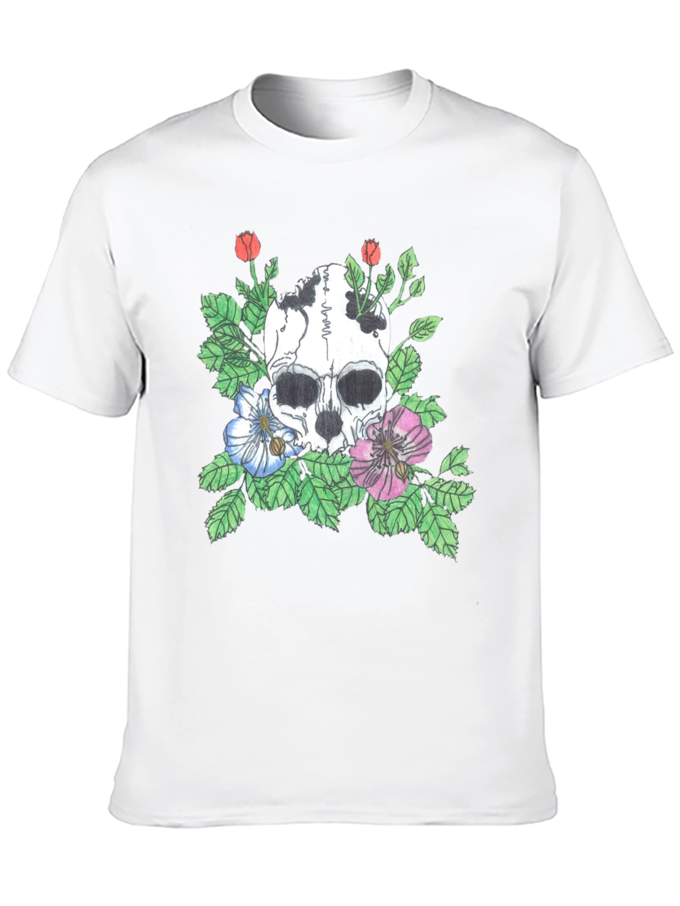Black Skull Floral Graphic Tee - Stylish Black T-Shirt view 10