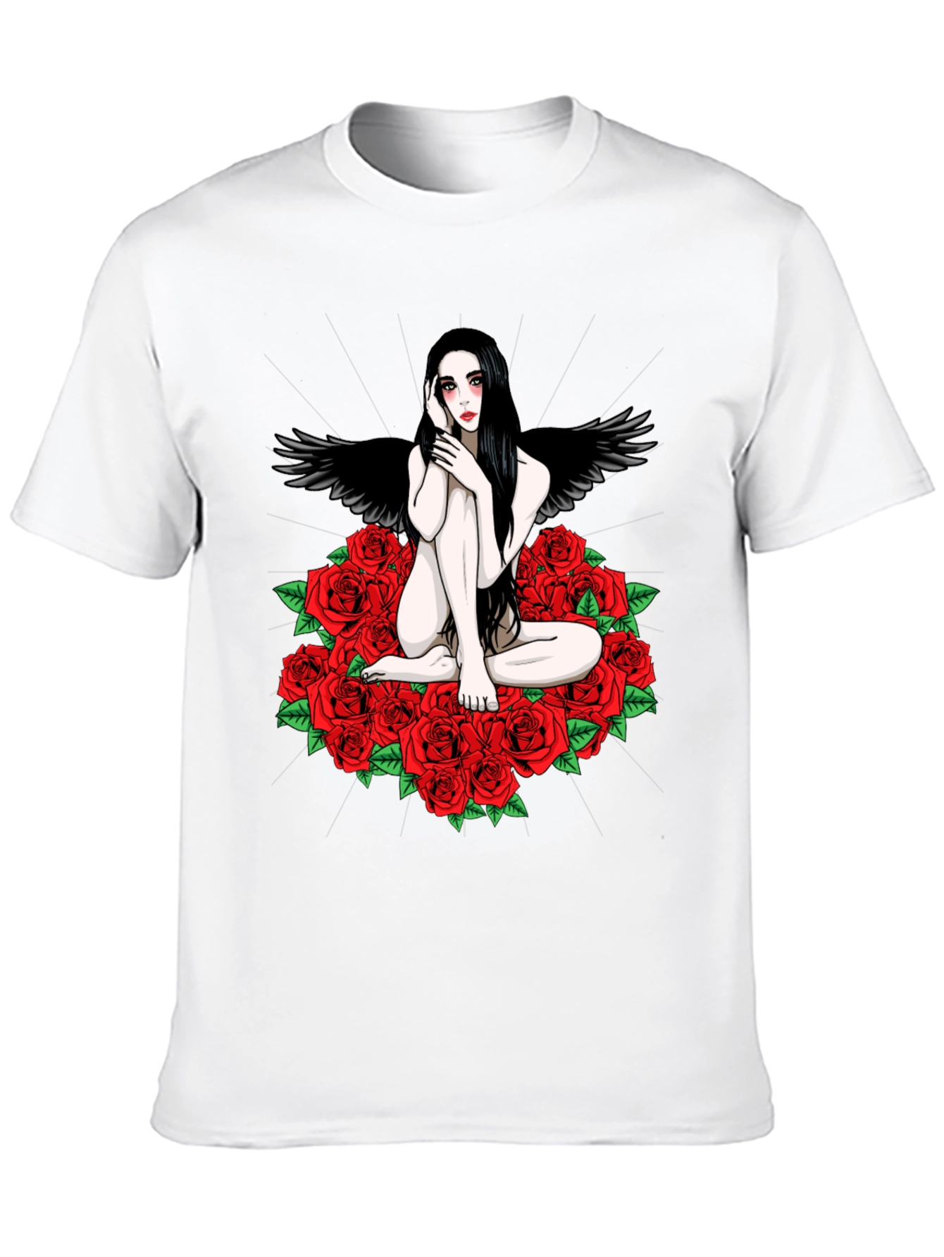 Black Gothic Angel Rose T-Shirt - Dark Fantasy Tee view 10
