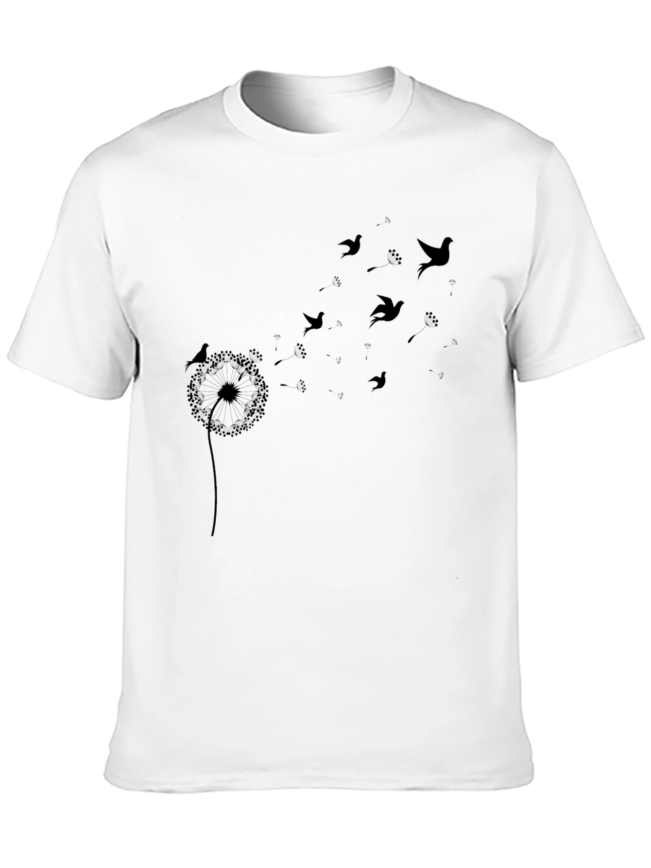 Black Dandelion Bird Print Black T-Shirt view 10