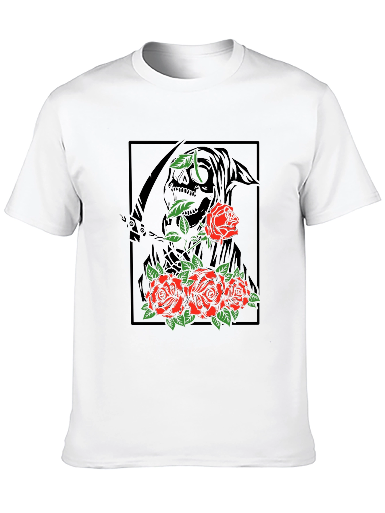 Black Grim Reaper Roses Graphic Print T-Shirt view 10