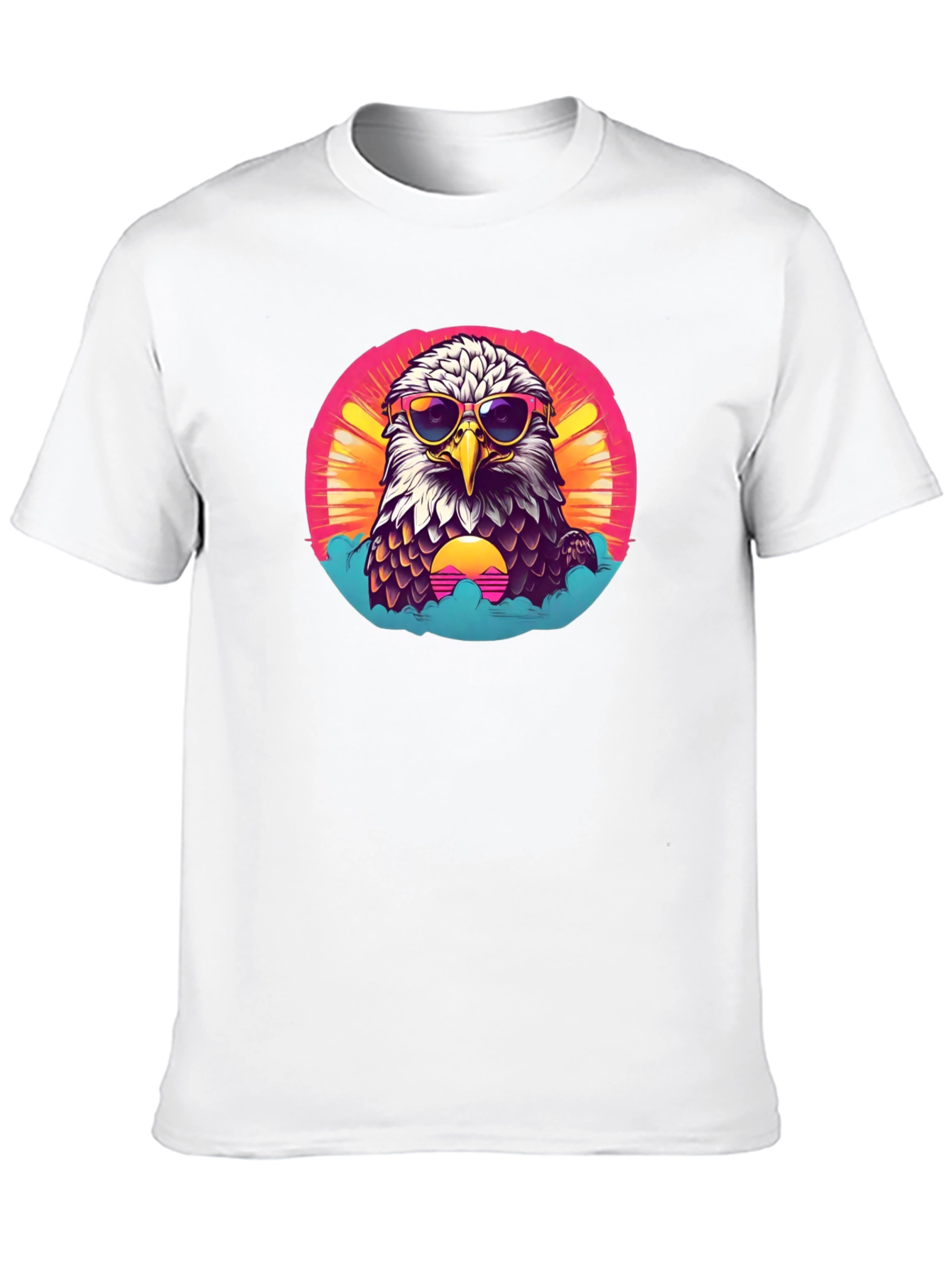 Black Cool Eagle Graphic Tee - Retro Sunset Design view 10