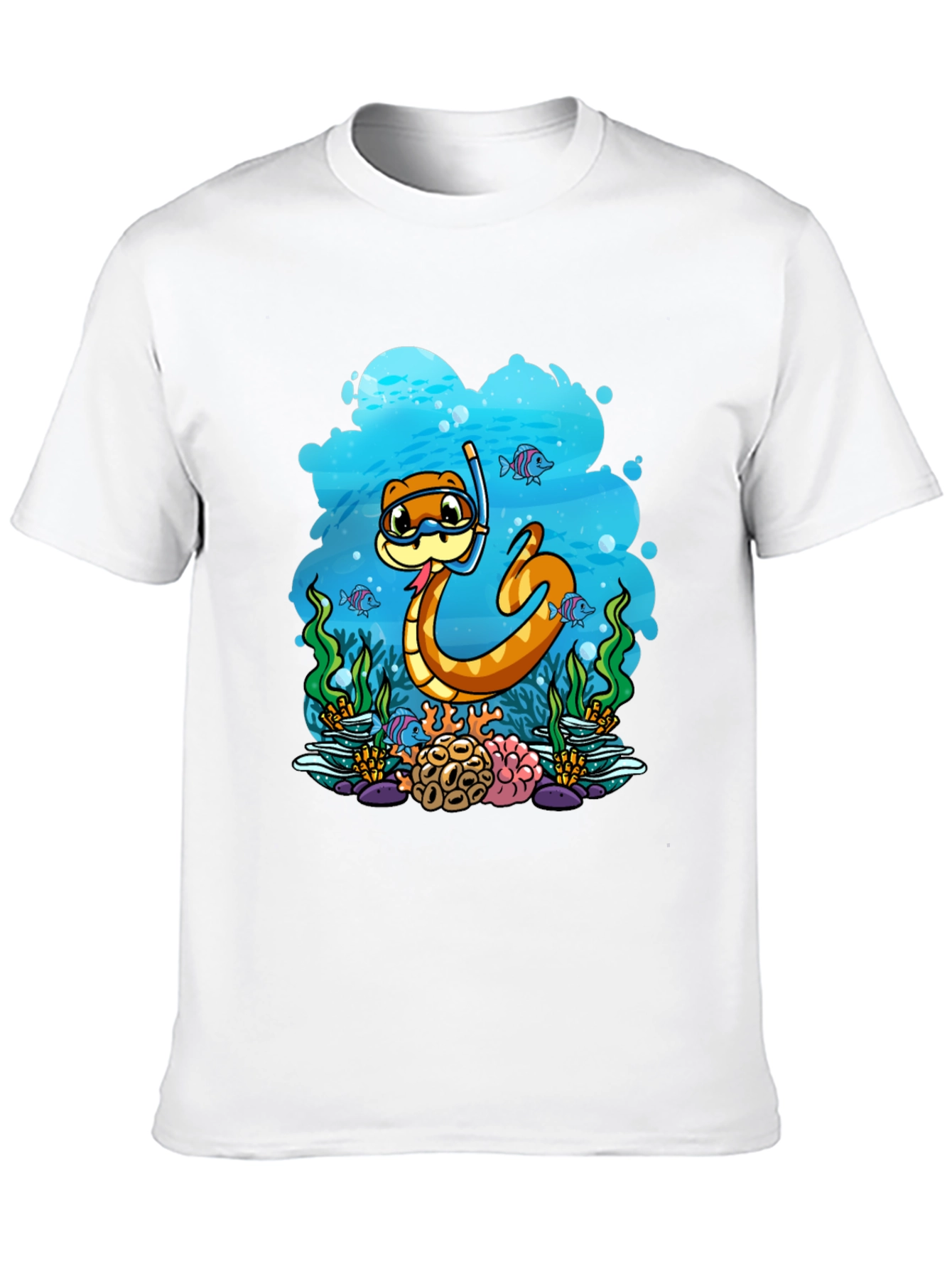 Black Cartoon Snorkeling Snake Graphic Tee view 10