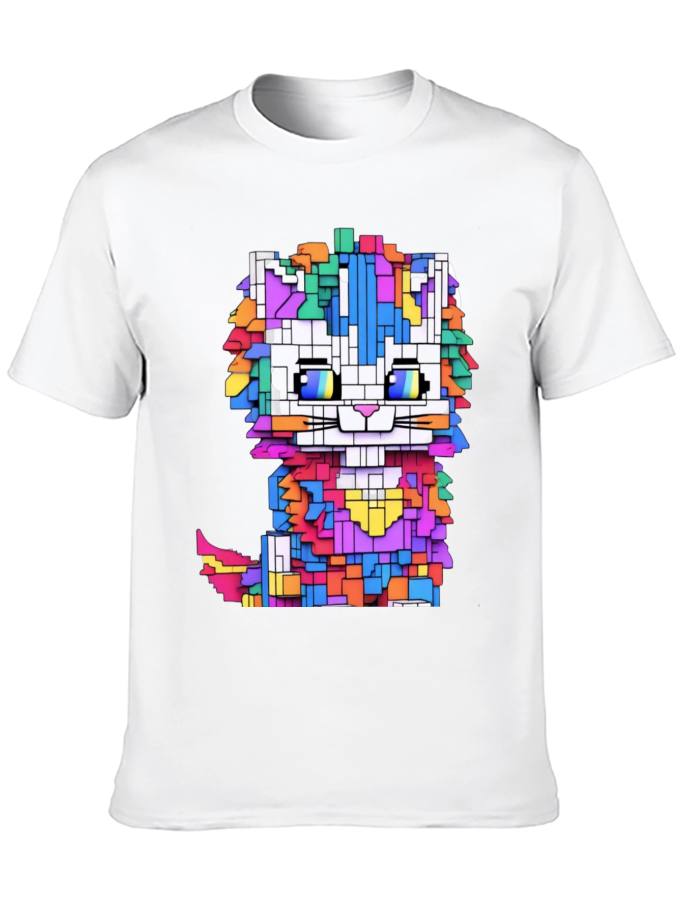 Black Pixel Cat T-Shirt - Funky Geometric Design view 10