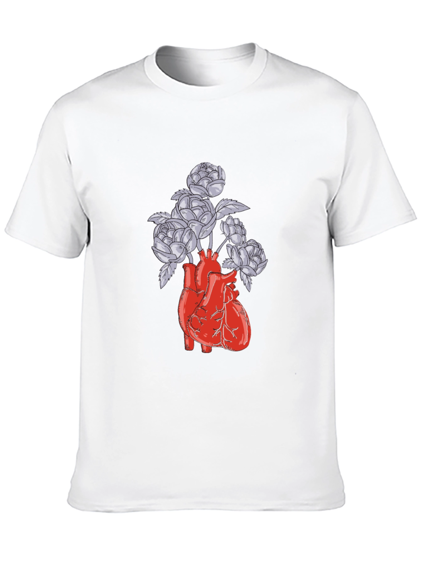 Black Anatomical Heart and Flowers Graphic T-Shirt view 10
