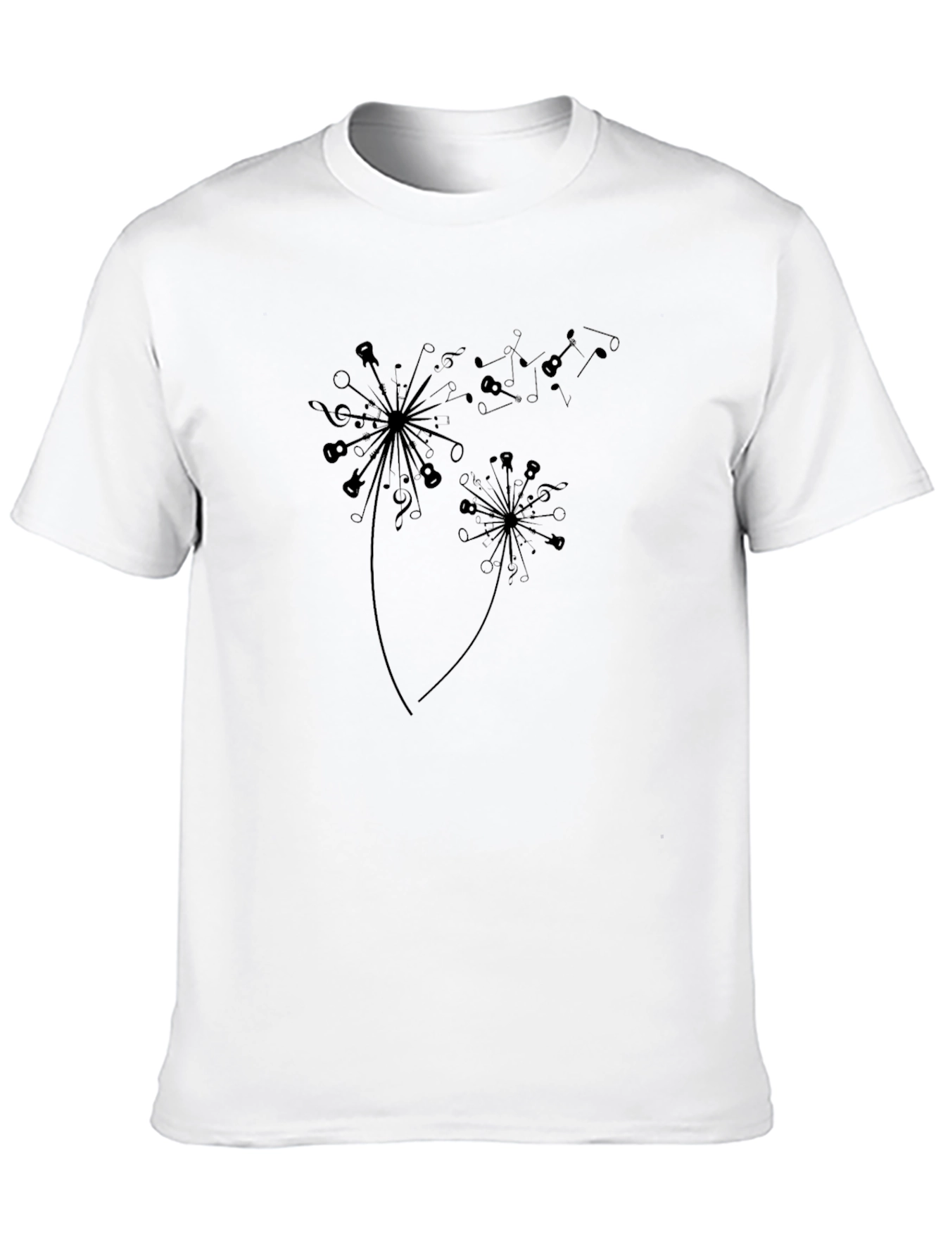 Black Music Note Dandelion Graphic Black T-Shirt view 10