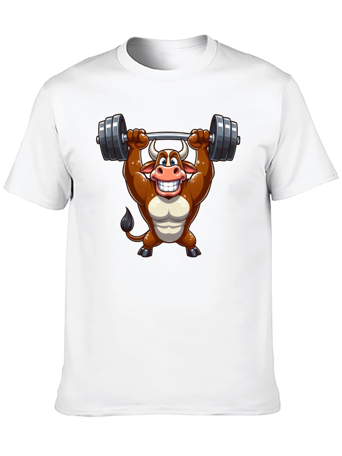 Black Funny Bull Lifting Weights T-Shirt view 10
