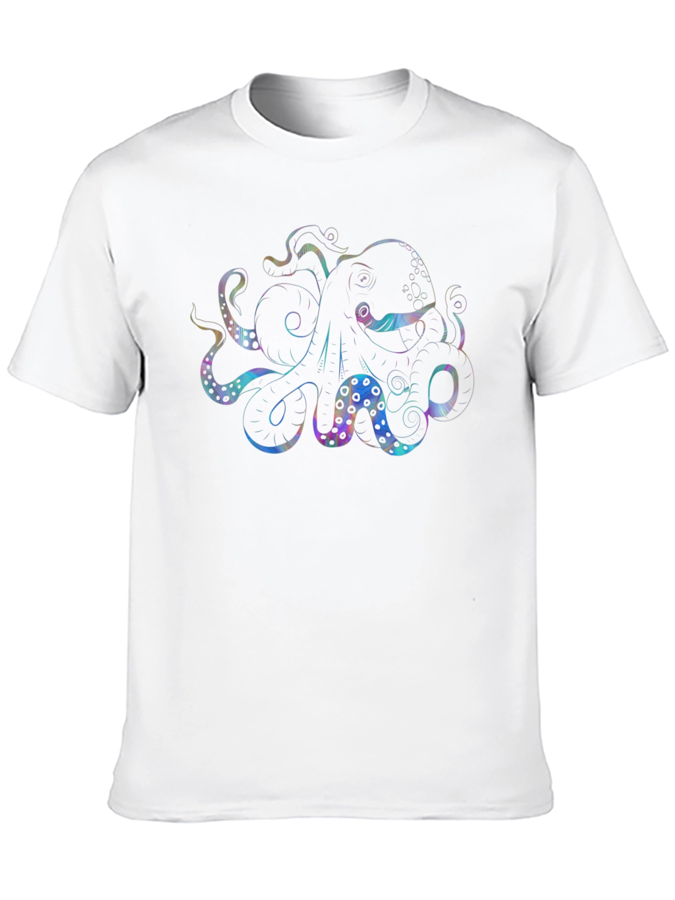 Black Men's Black T-Shirt with Holographic Octopus Graphic view 10