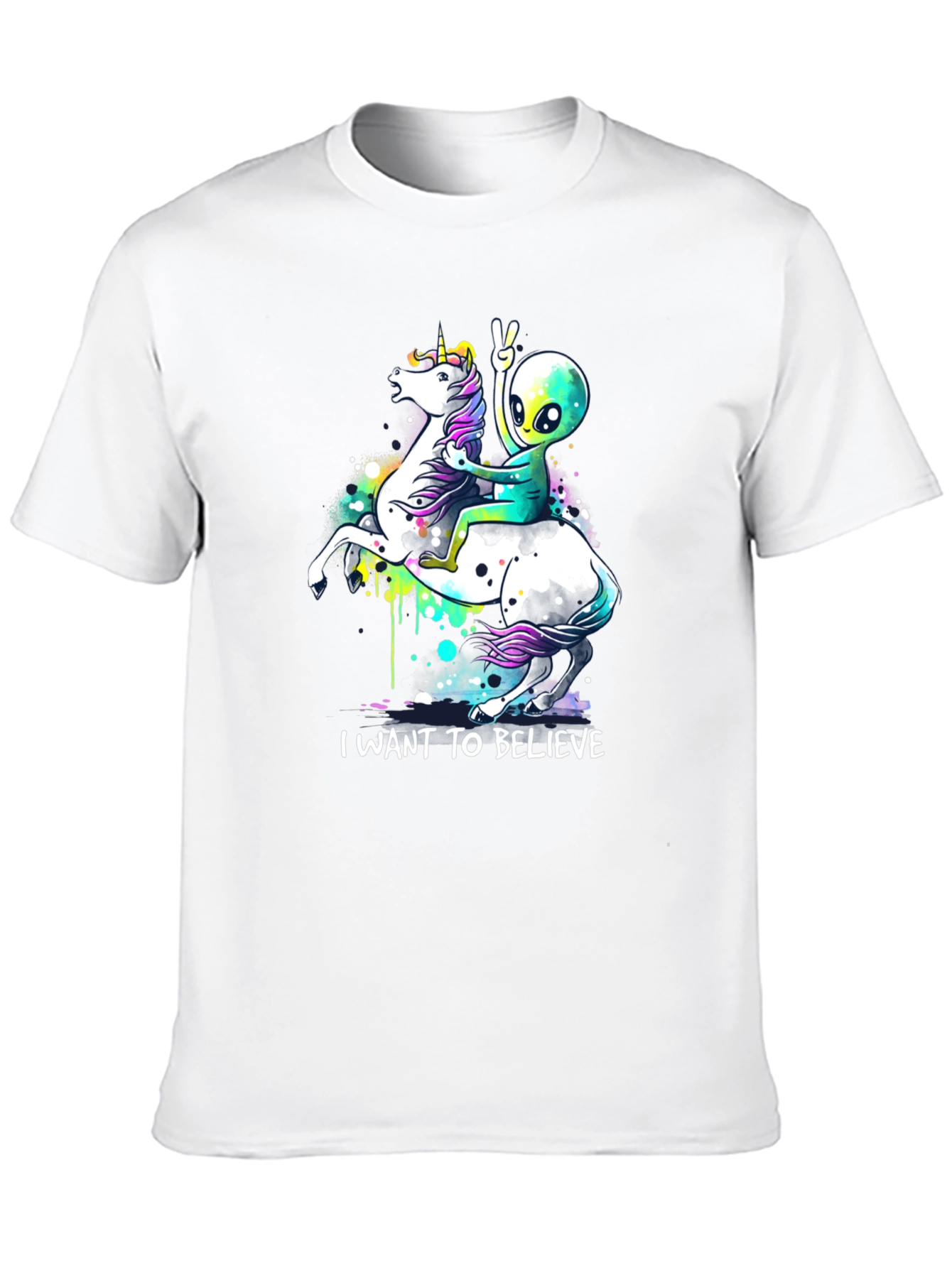 Black Alien Riding Unicorn T-Shirt - I Want To Believe view 10