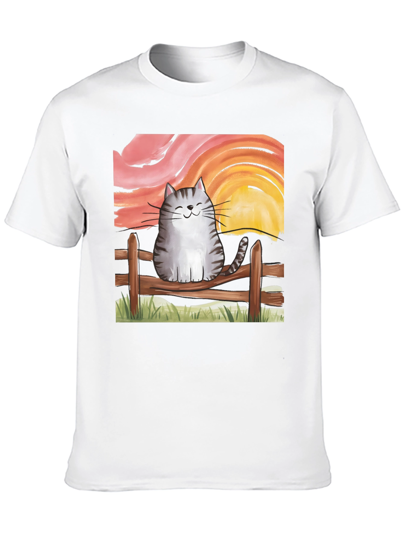 Black Cat on Fence Sunset Graphic Tee view 10