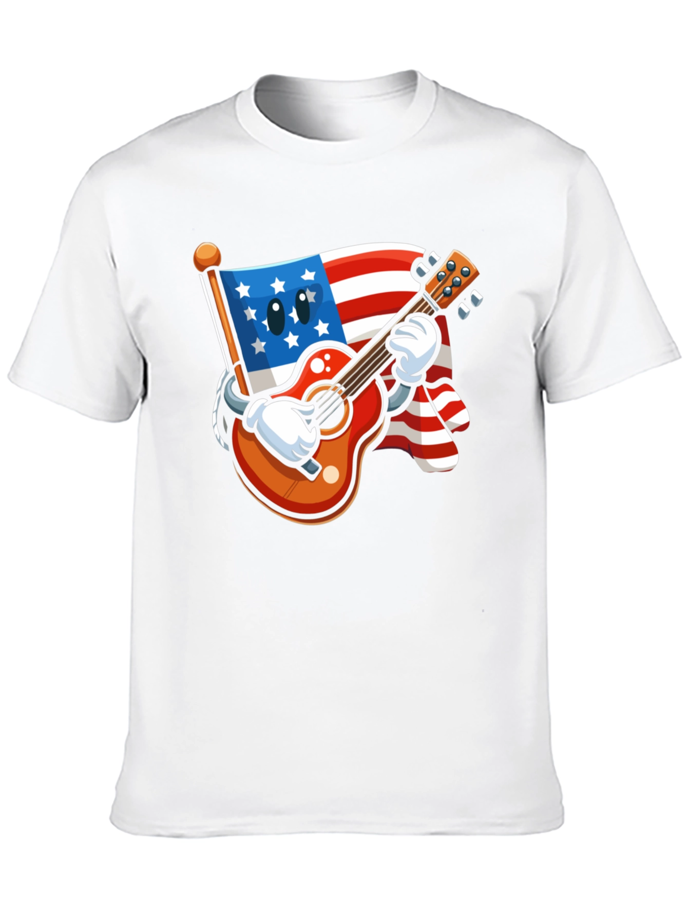 Black USA Flag Guitar T-Shirt - Patriotic Cartoon Design view 10