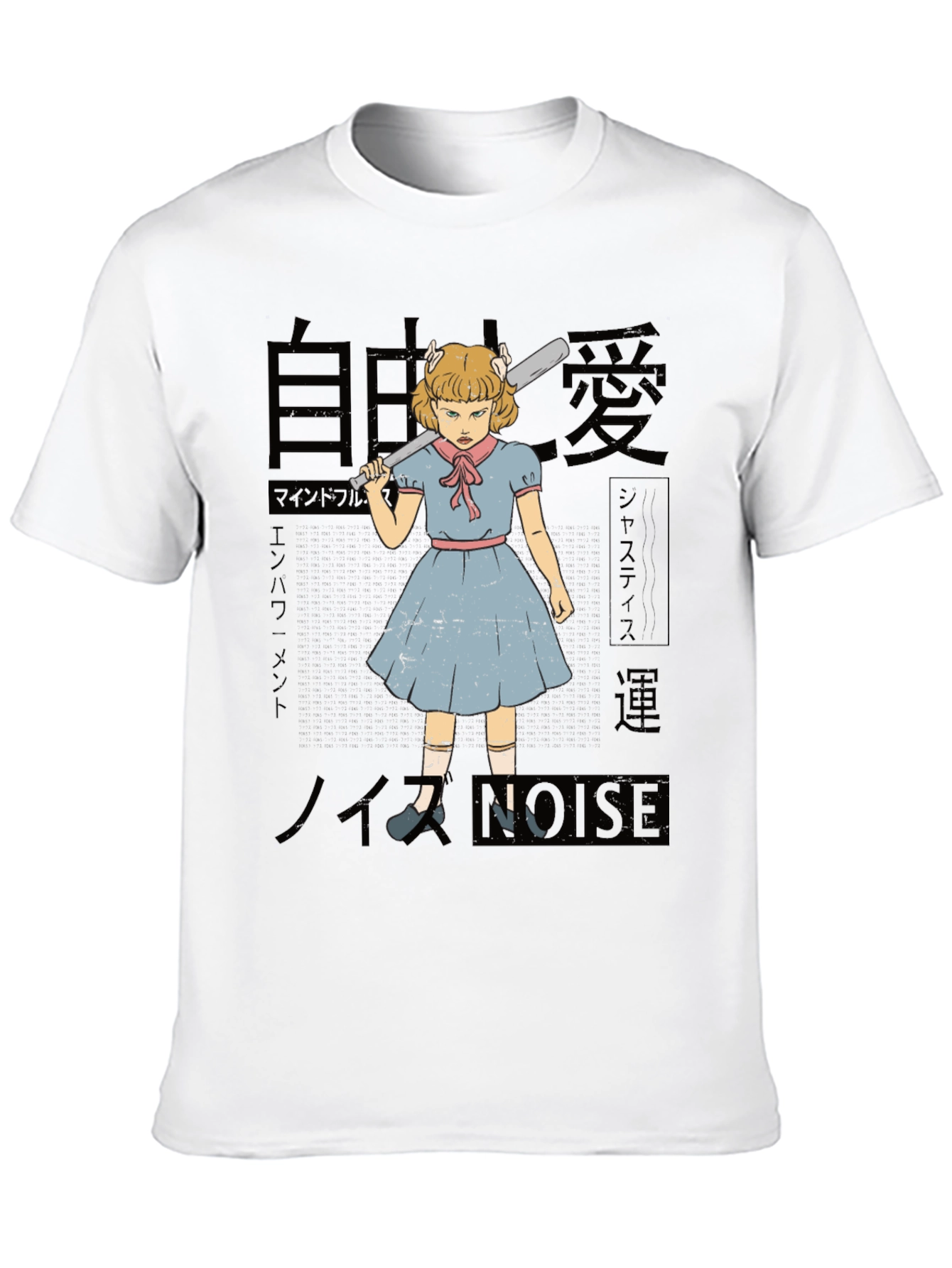 Black Retro Anime Girl with Baseball Bat Graphic Tee view 10