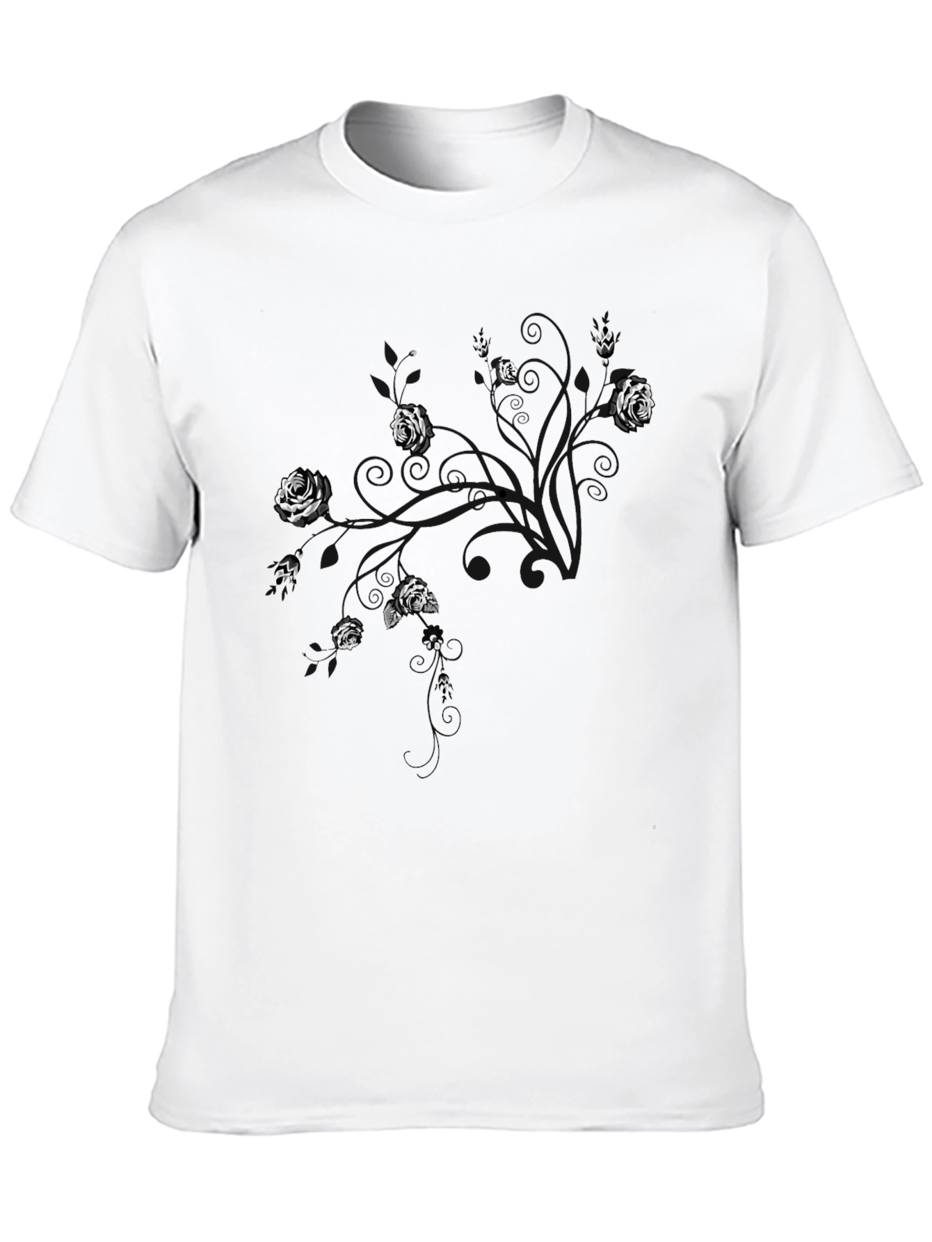 Black Men's Black T-Shirt with Floral Abstract Design view 10