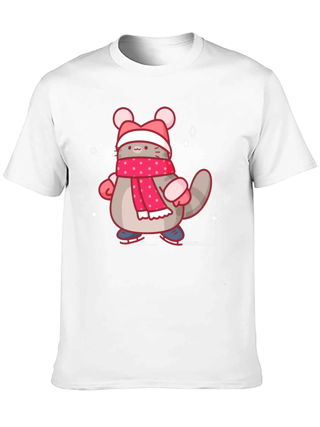 Black Cute Cartoon Cat in Winter Gear T-Shirt view 10