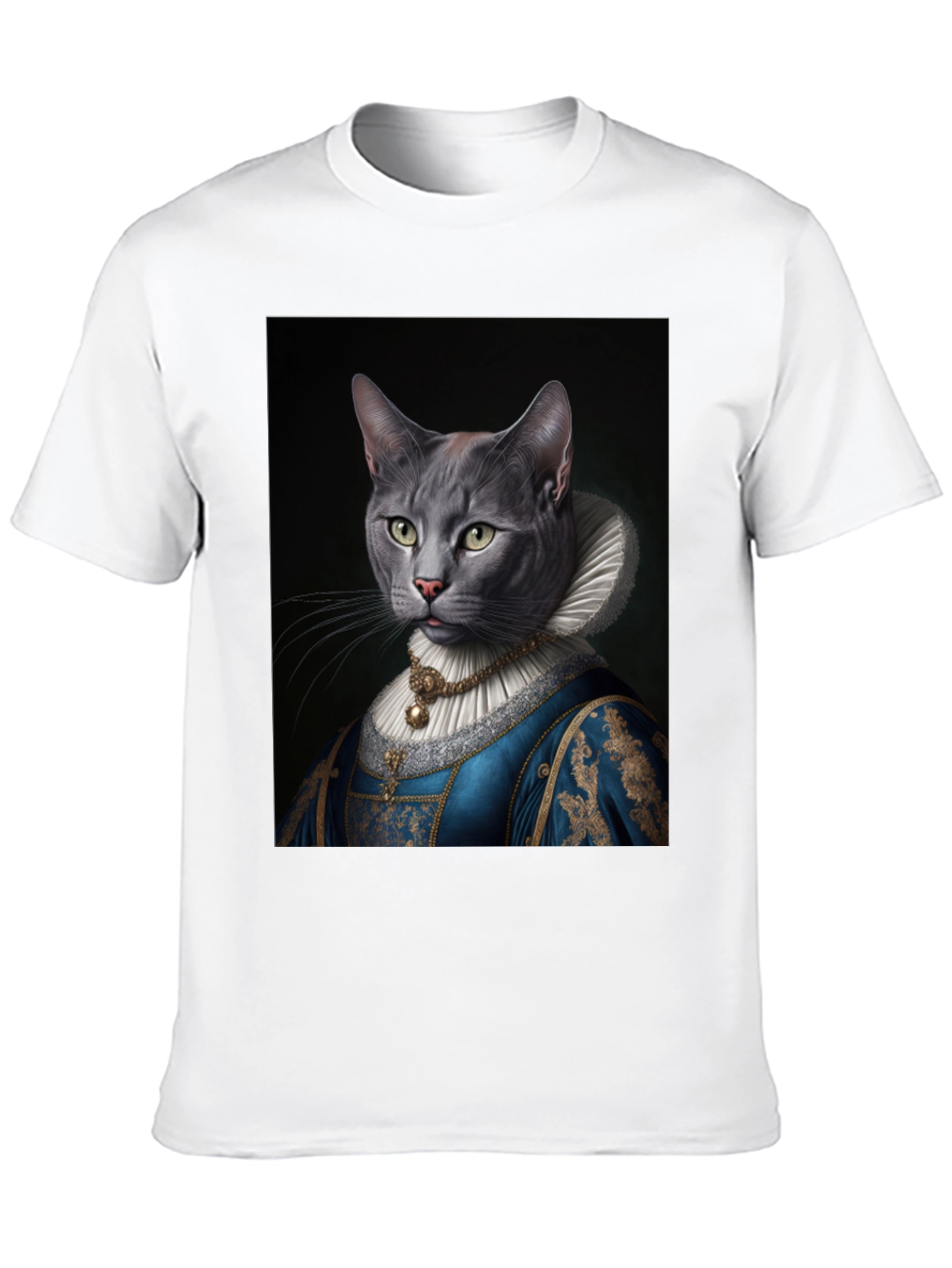 Black Royal Cat Portrait T-Shirt - Quirky Renaissance Style view 10