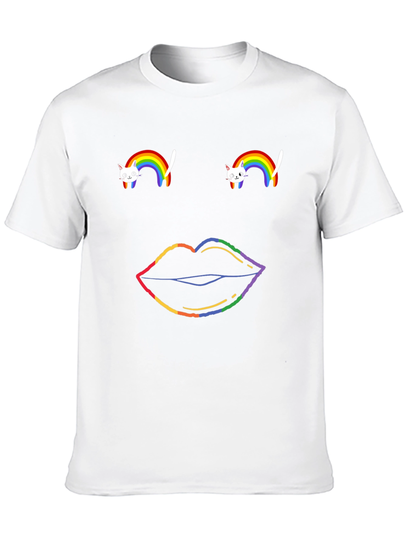 Black Rainbow Cat & Lips Graphic Tee - Black Cotton T-Shirt view 10