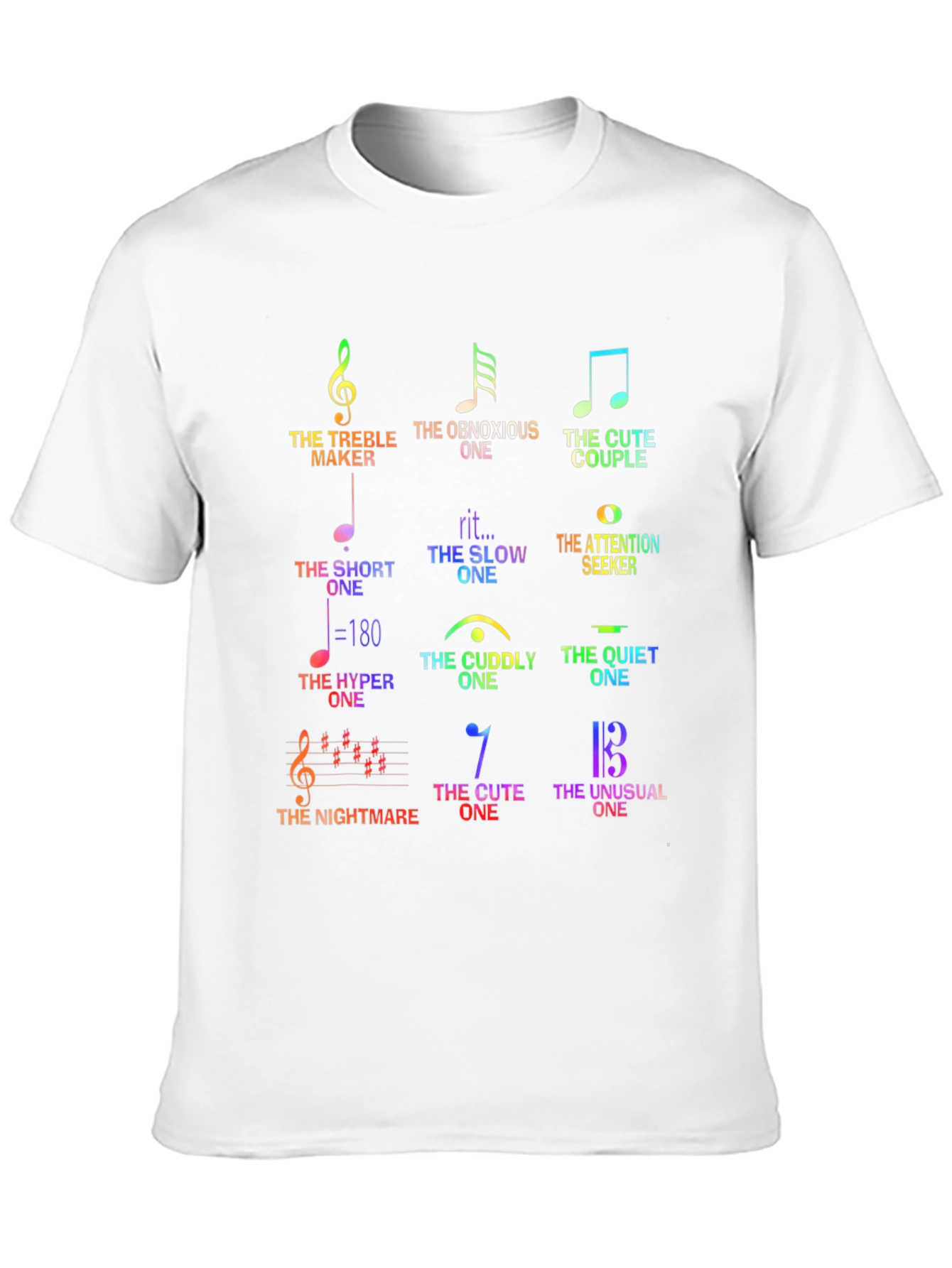 Black Musical Humor Graphic Tee - 'The Music Note Personalities' Shirt view 10