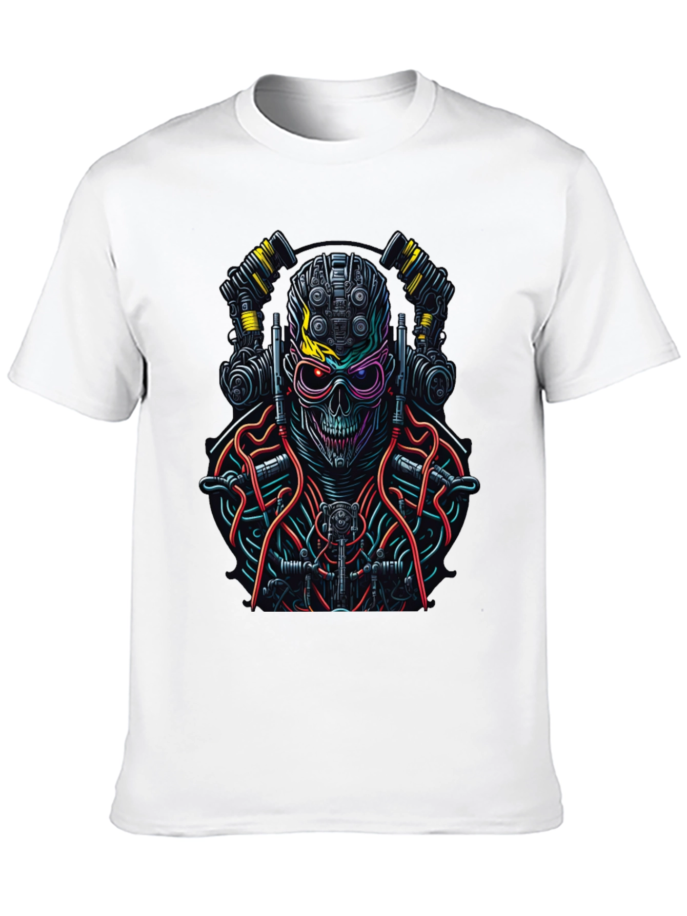 Black Cyberpunk Skull Graphic Tee - Unique Robot Skeleton Design view 10