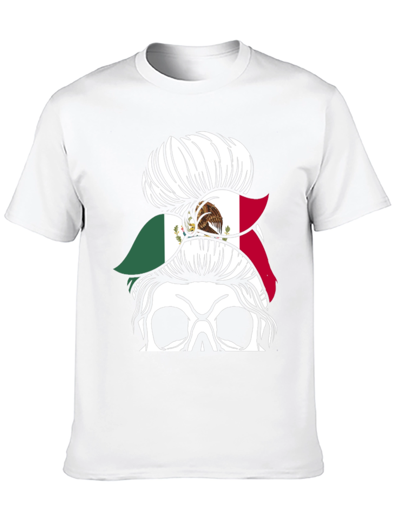 Mexican Flag Skull Messy Bun T-Shirt - 10