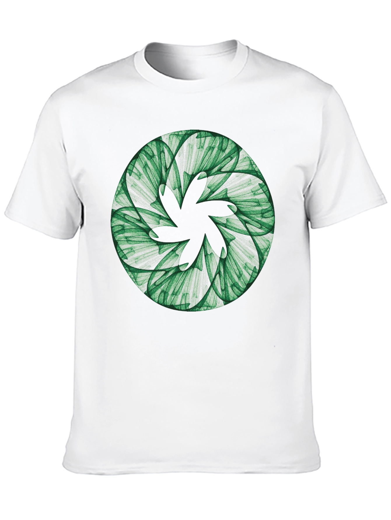 Black Abstract Green Floral Pattern Black T-Shirt view 10