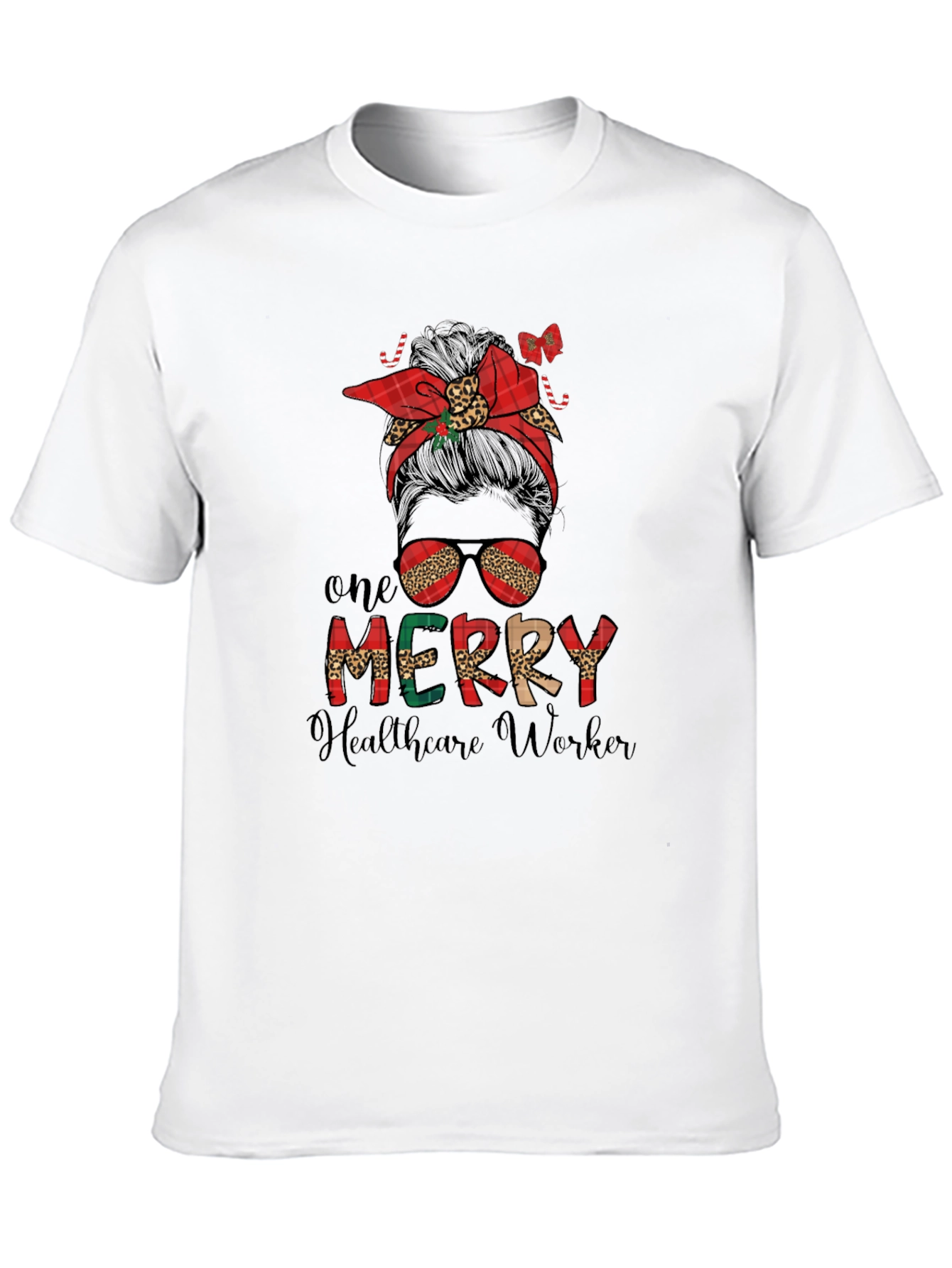 Black One Merry Healthcare Worker Messy Bun T-Shirt view 10